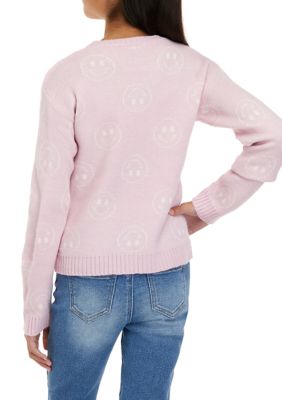 Derek Heart Big Girls' Intarsia Heart Sweater, Cream, Small