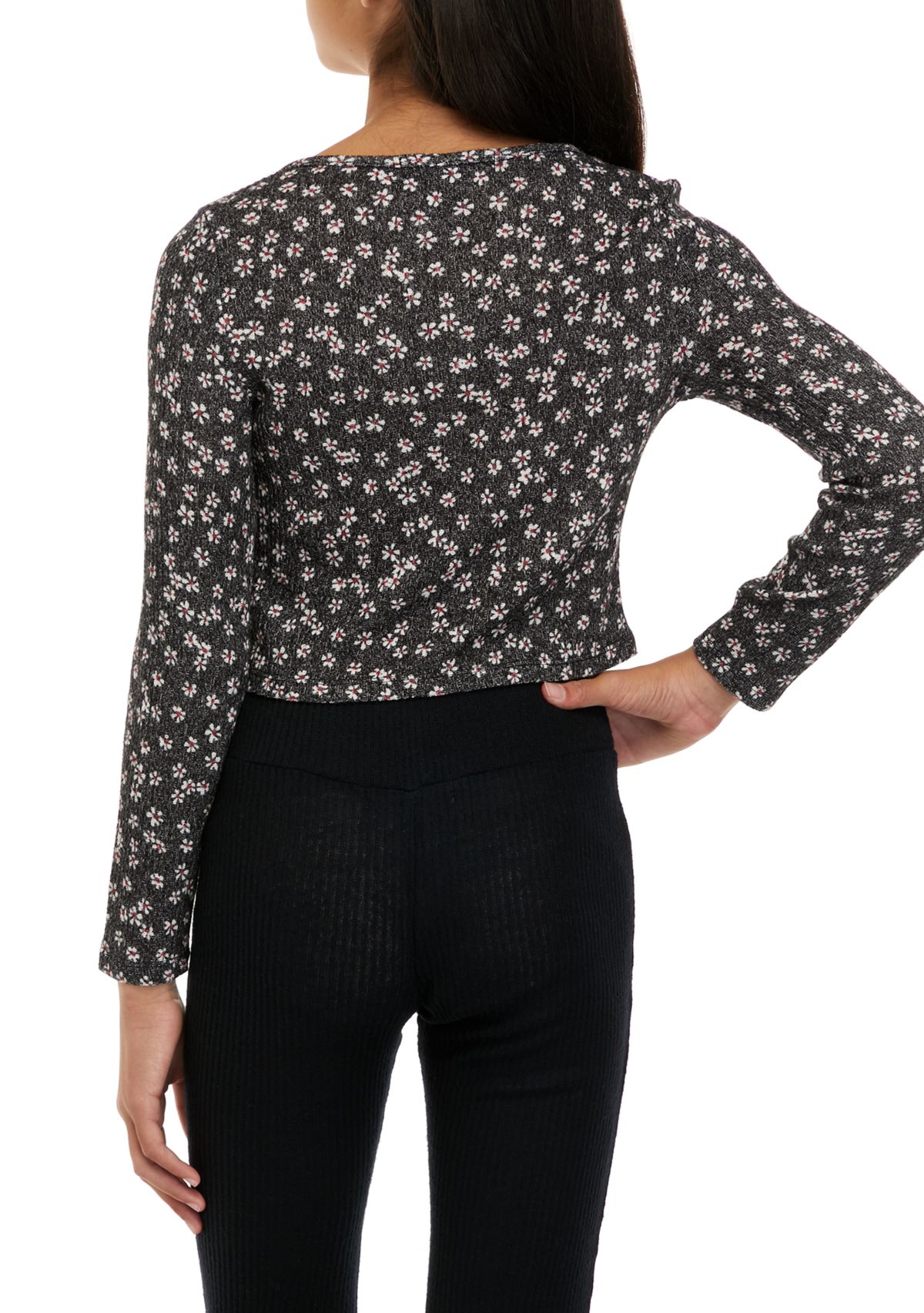 Girls 7-16 Long Sleeve Ribbed Corset Hacci Top