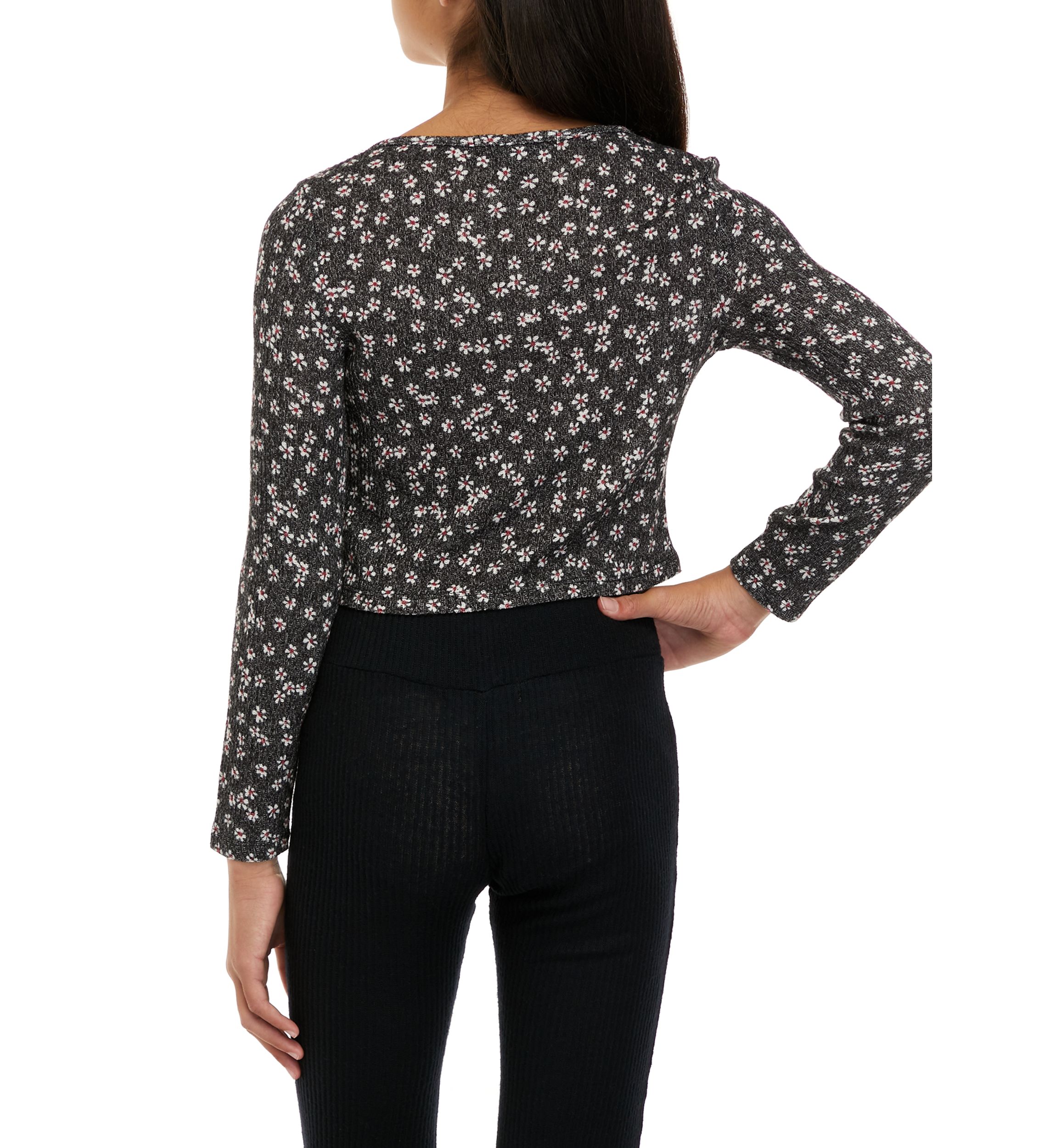 Girls 7-16 Long Sleeve Ribbed Corset Hacci Top