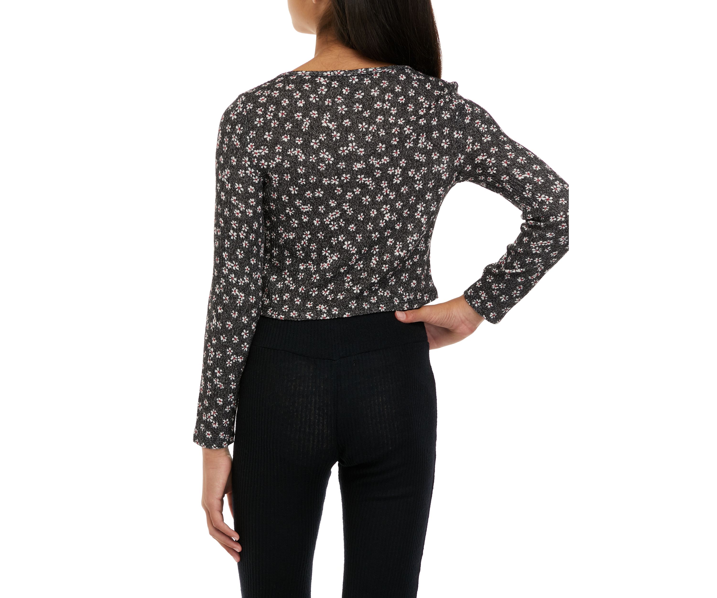 Girls 7-16 Long Sleeve Ribbed Corset Hacci Top