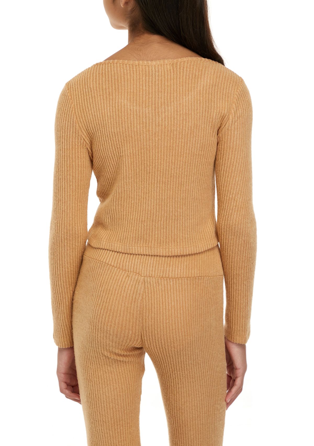 Girls 7-16 Long Sleeve Ribbed Corset Hacci Top
