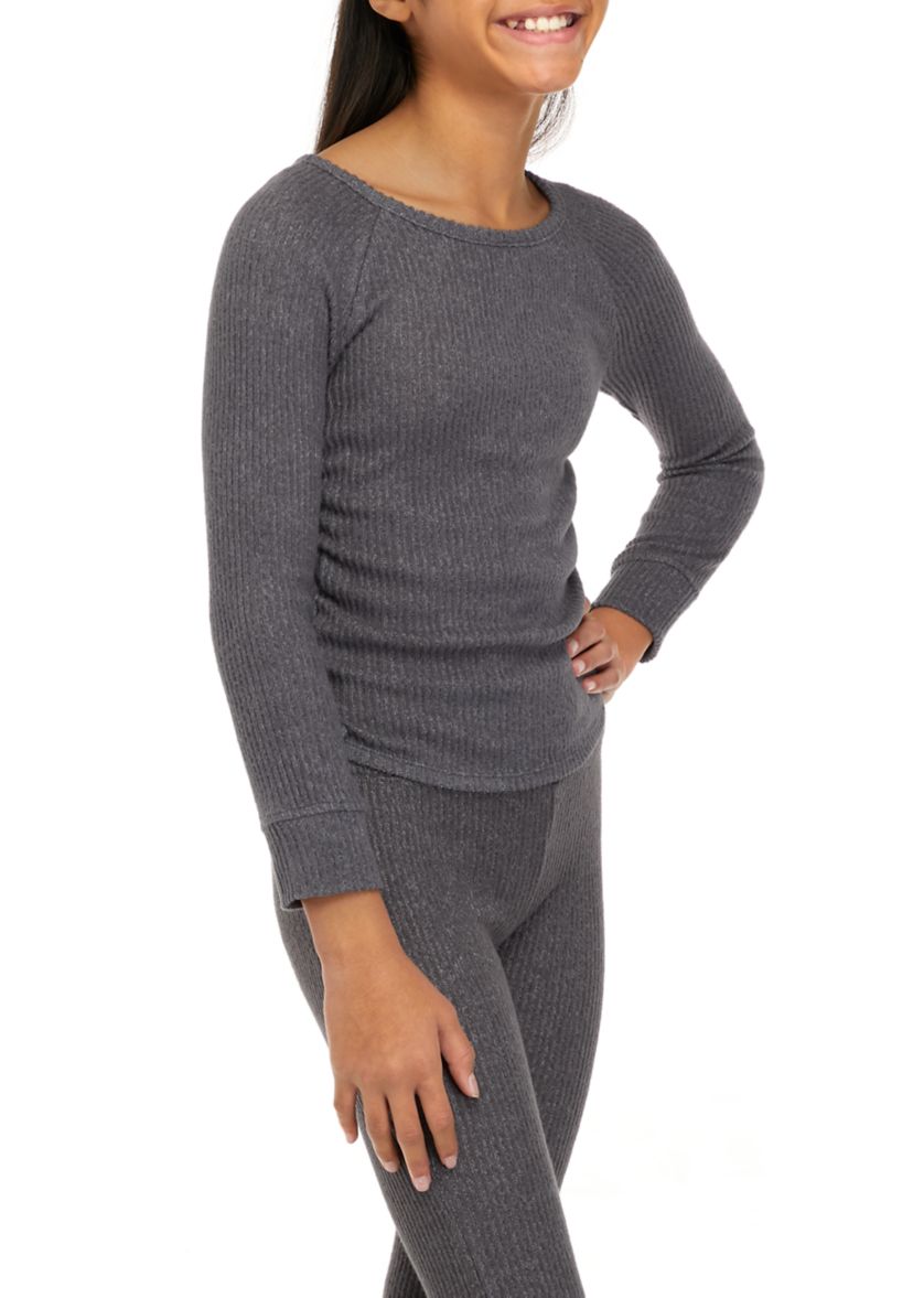 Girls 7-16 Long Sleeve Cinched Ribbed Hacci Top