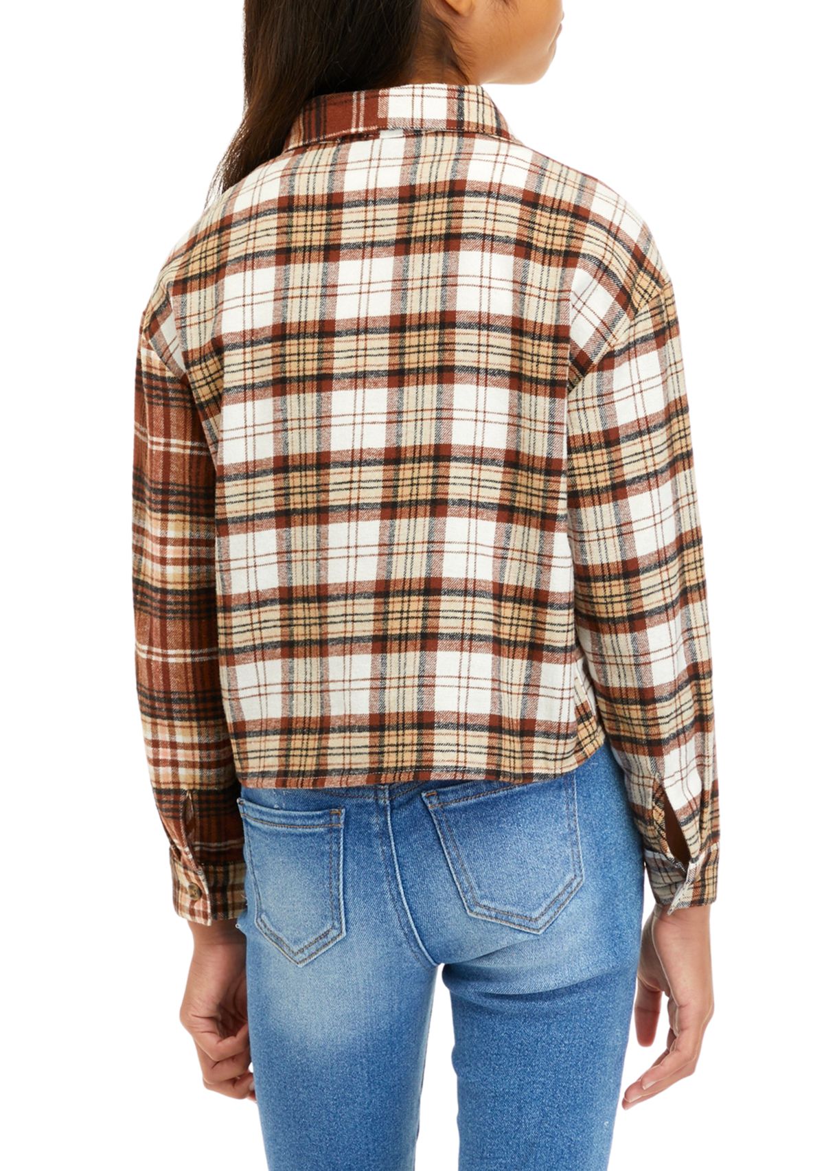 Girls 7-16 Long Sleeve Mixed Plaid Shacket