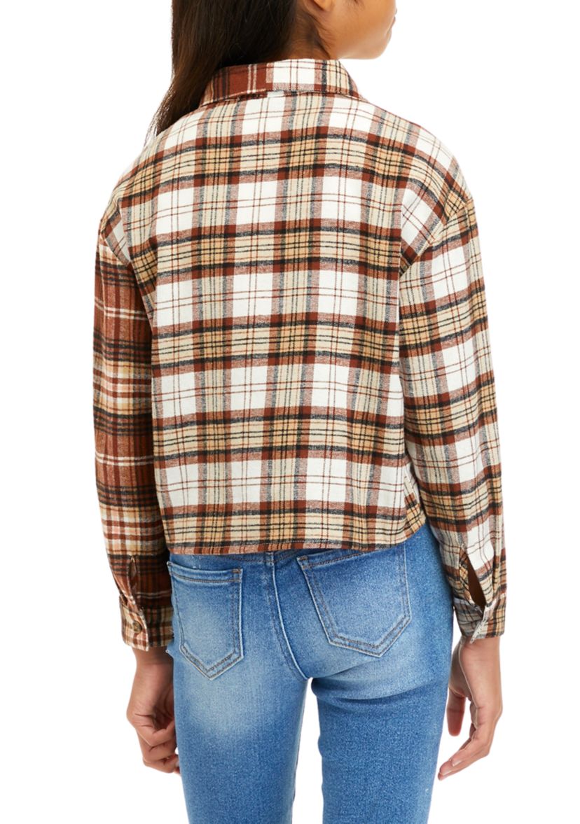 Girls 7-16 Long Sleeve Mixed Plaid Shacket