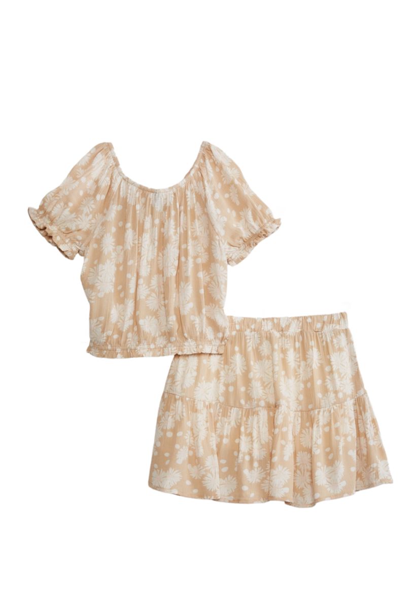 Girls 4-6x Tie Front Top and Tiered Skirt Set