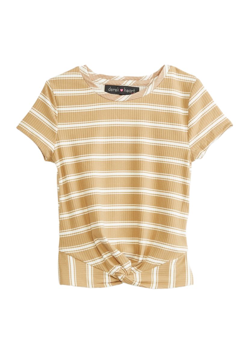Girls 4-6x Short Sleeve Ribbed Twist Front T-Shirt