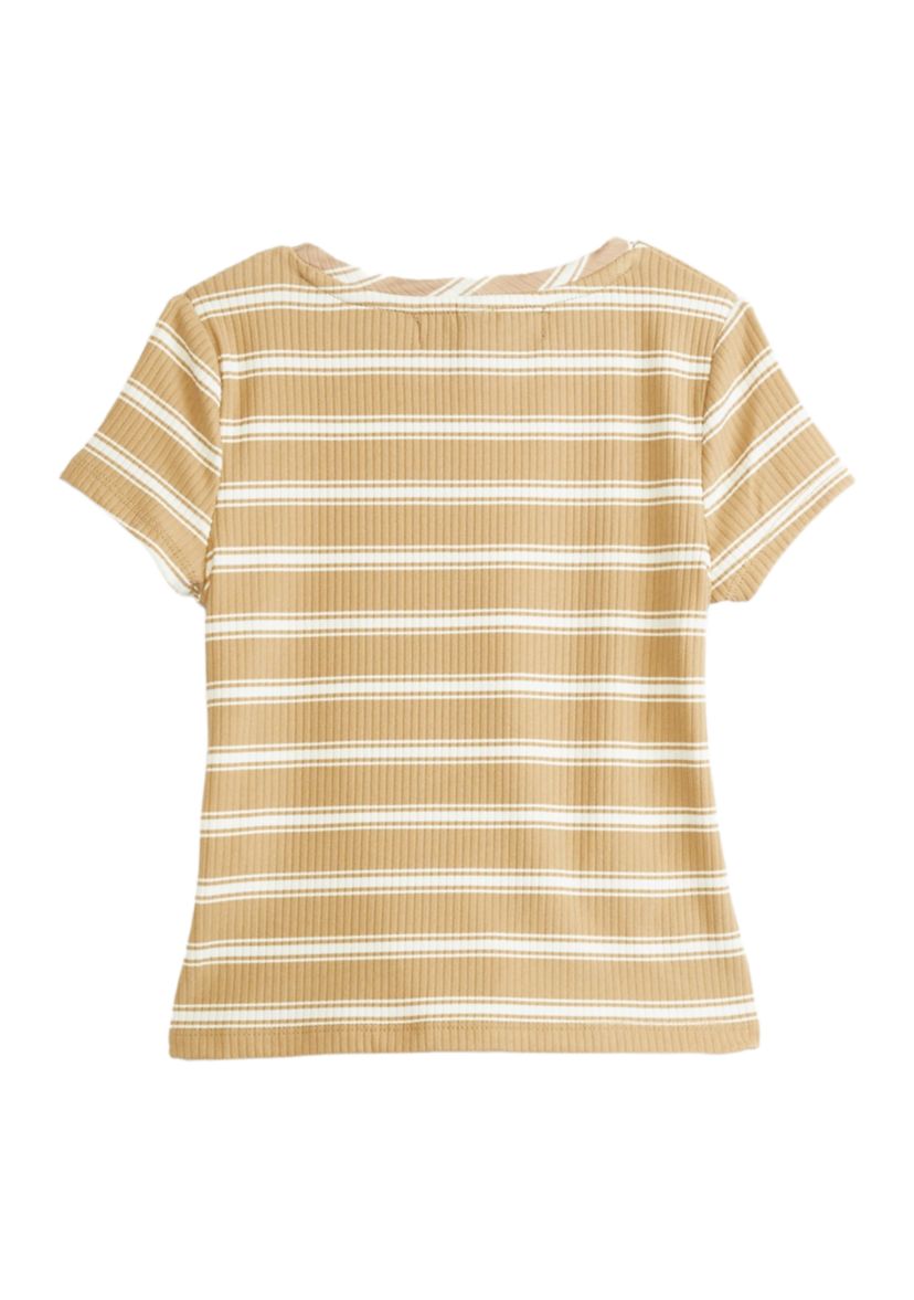 Girls 4-6x Short Sleeve Ribbed Twist Front T-Shirt
