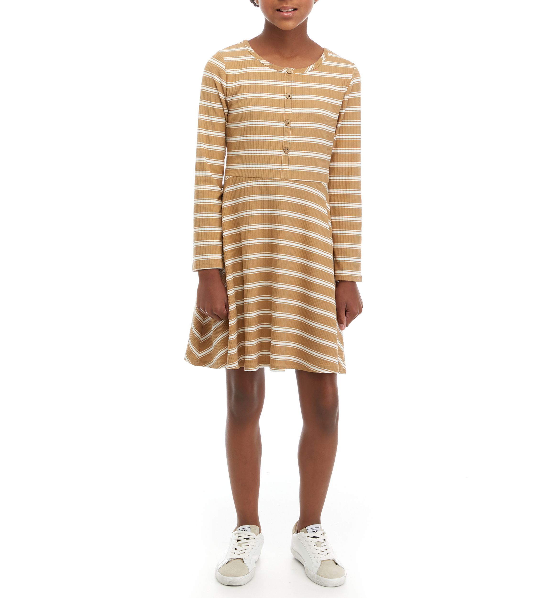 Girls 7-16 Long Sleeve Striped Skater Dress