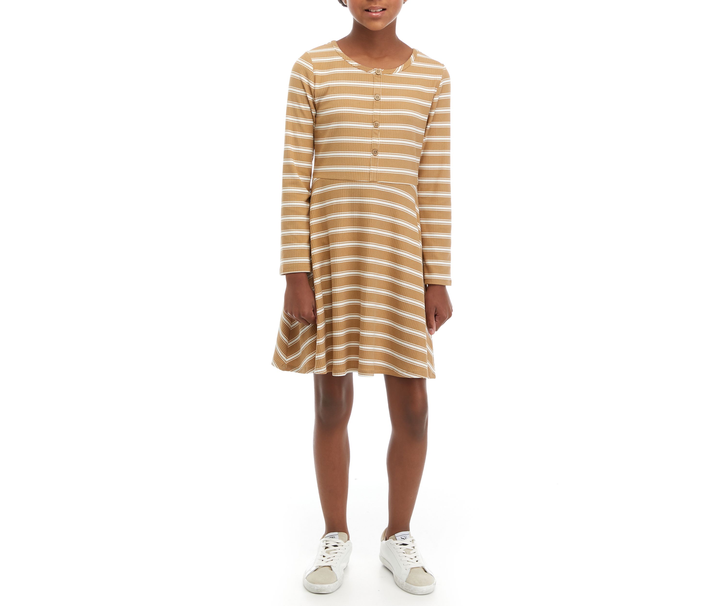 Girls 7-16 Long Sleeve Striped Skater Dress