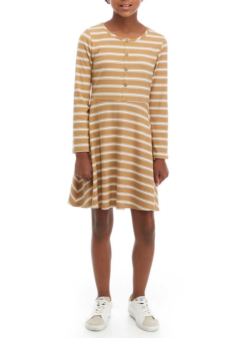 Girls 7-16 Long Sleeve Striped Skater Dress