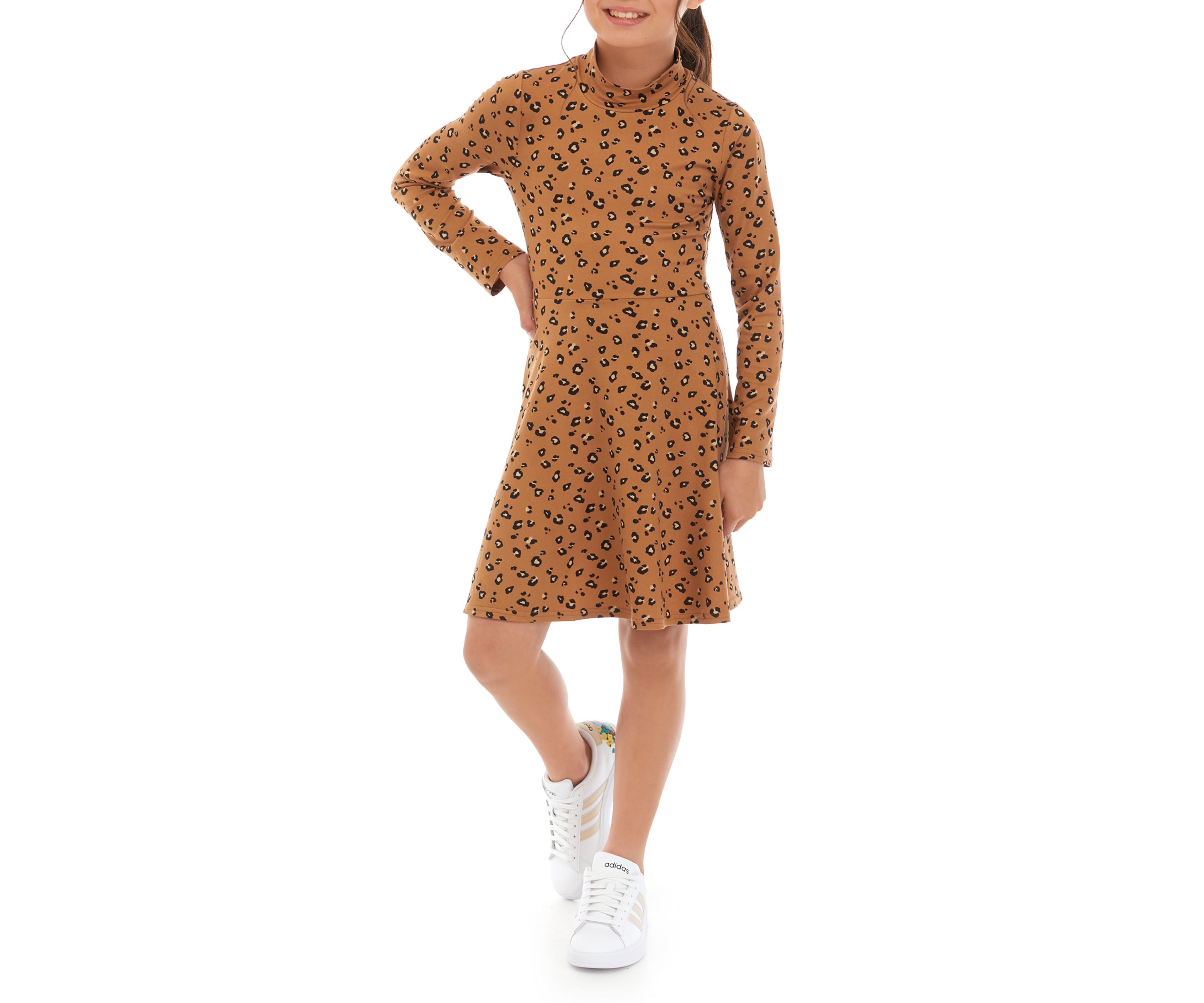 Girls 7-16 Ribbed Printed Mock Neck Dress