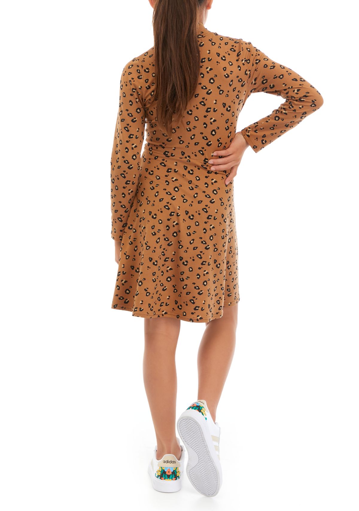 Girls 7-16 Ribbed Printed Mock Neck Dress