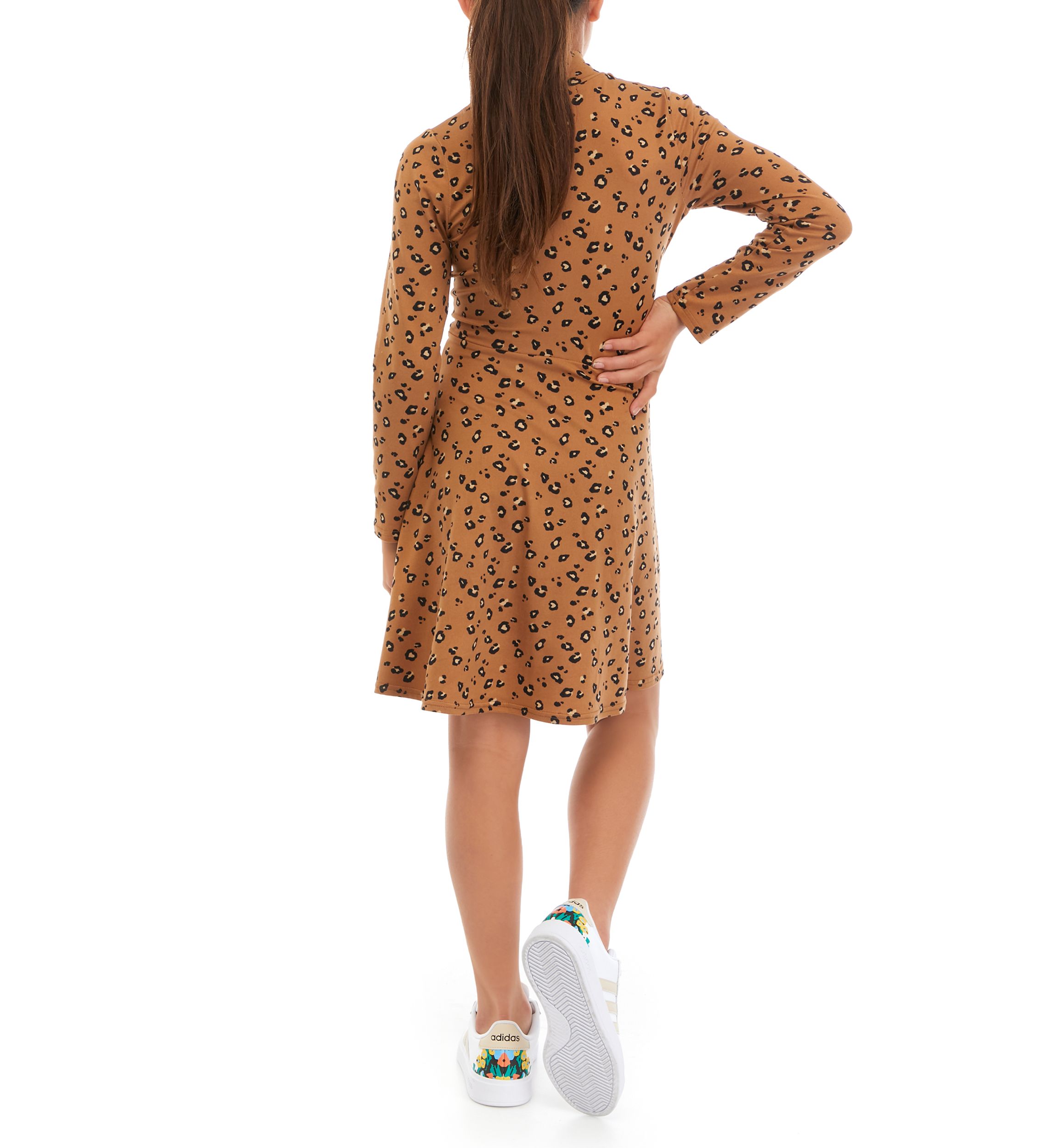 Girls 7-16 Ribbed Printed Mock Neck Dress