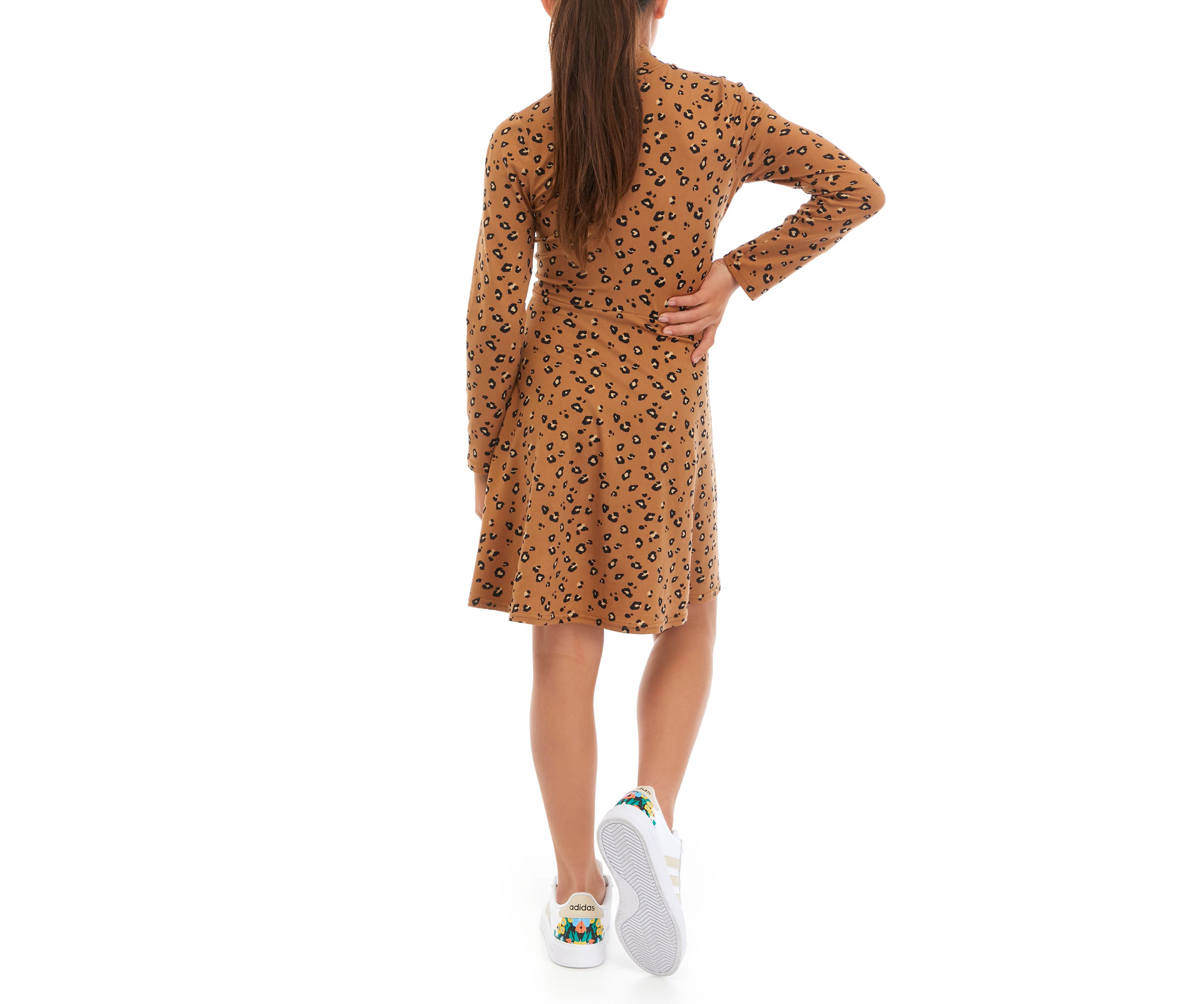 Girls 7-16 Ribbed Printed Mock Neck Dress