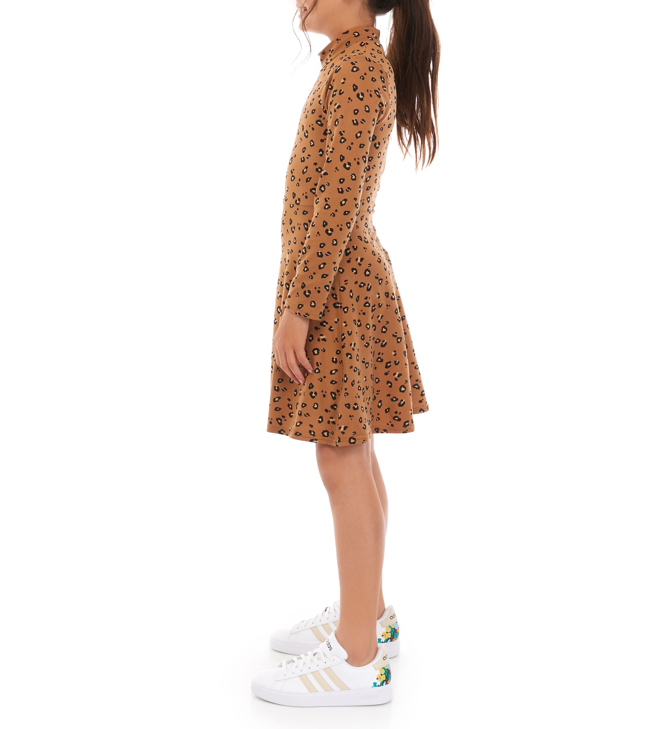 Girls 7-16 Ribbed Printed Mock Neck Dress