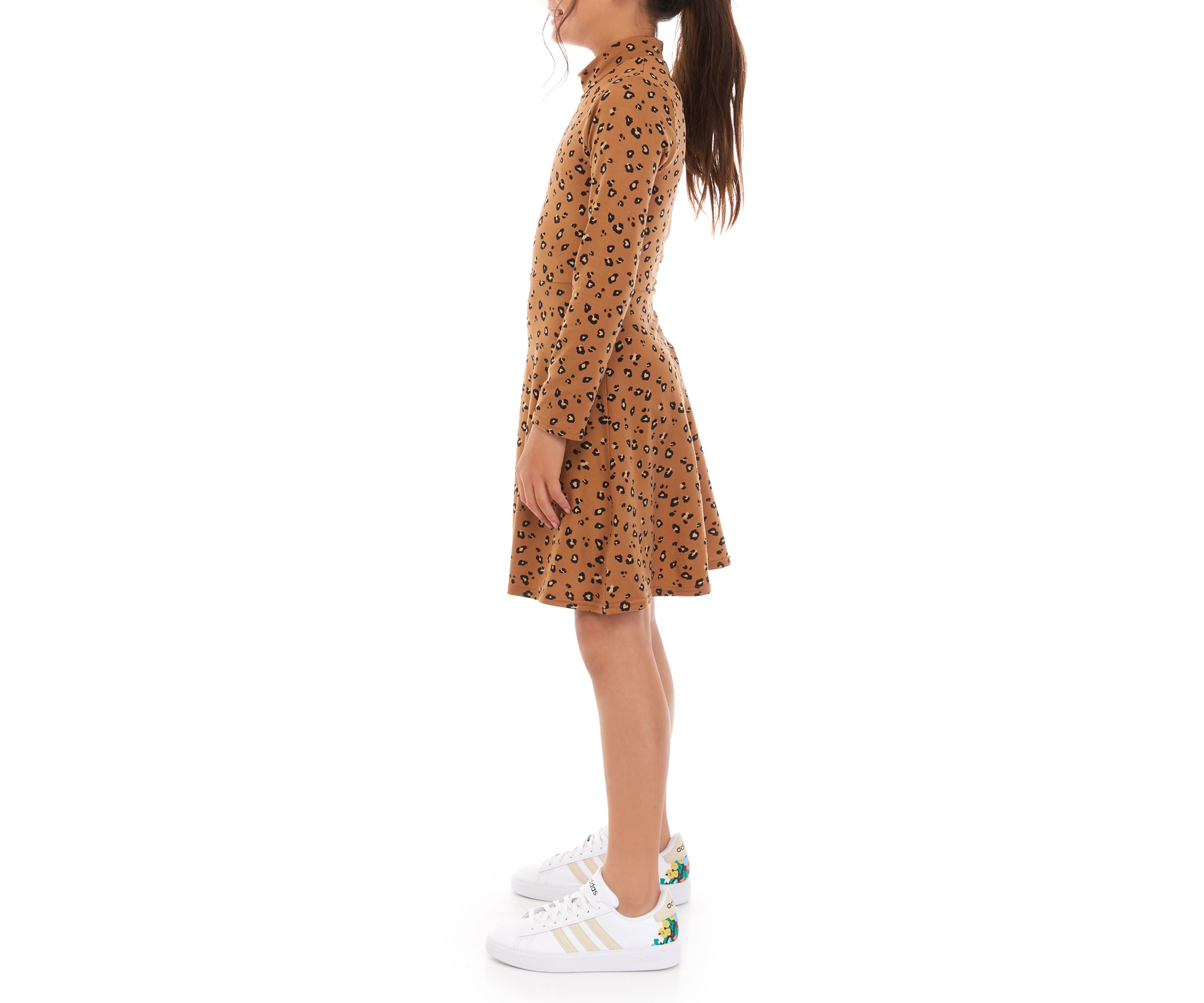 Girls 7-16 Ribbed Printed Mock Neck Dress
