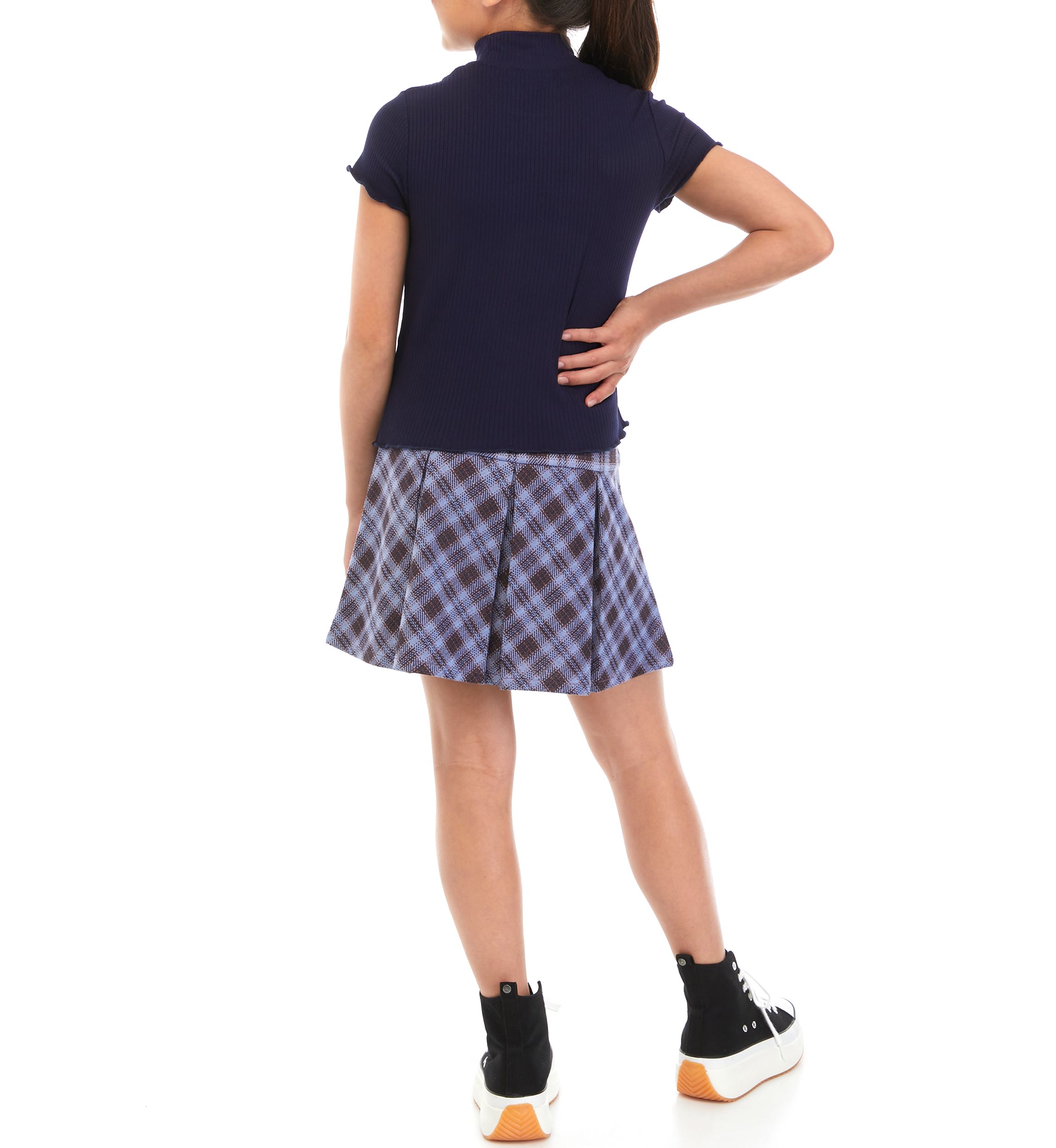 Girls 7-16 Ribbed Mock Neck Top with Pleated Skirt Set