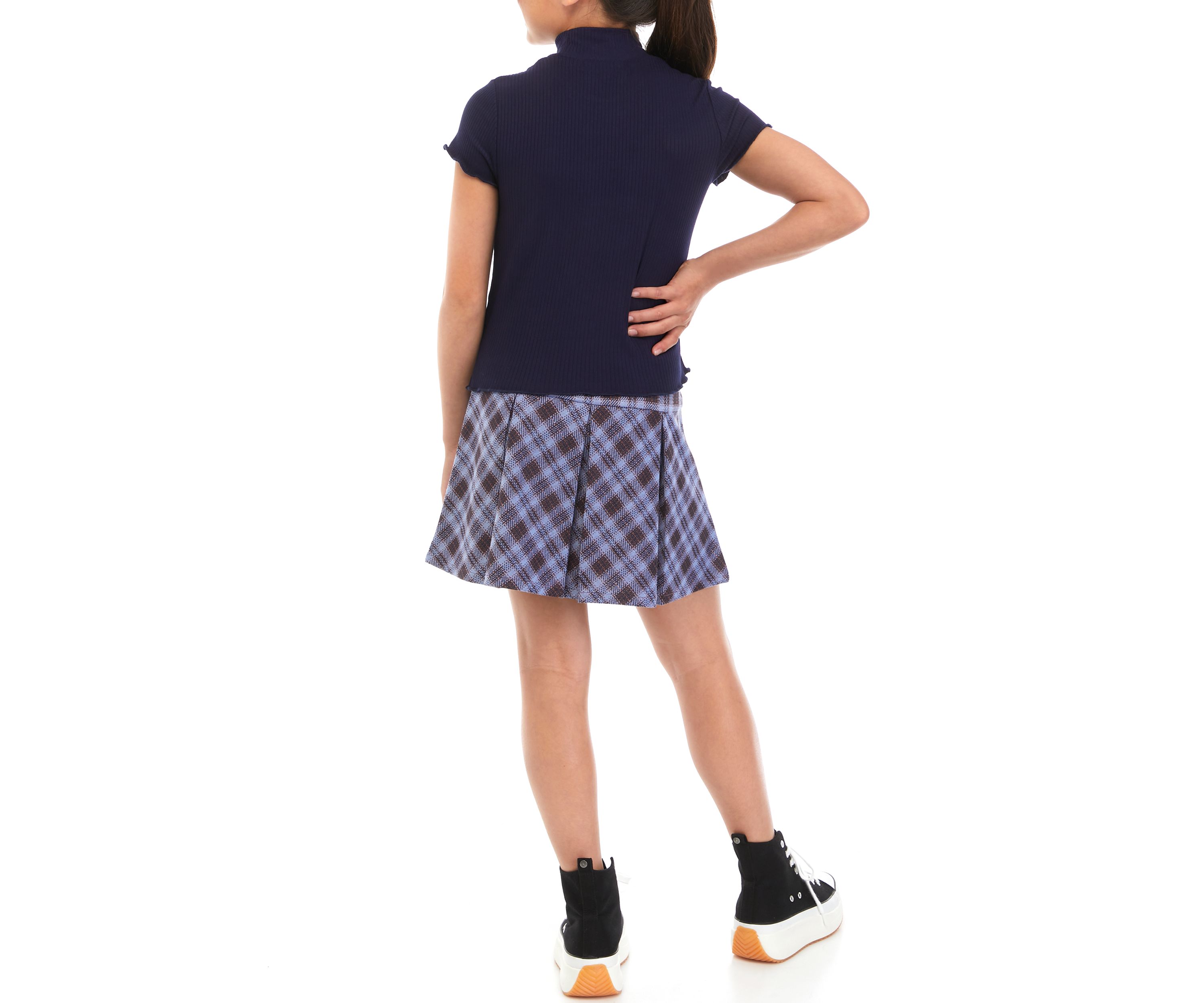 Girls 7-16 Ribbed Mock Neck Top with Pleated Skirt Set