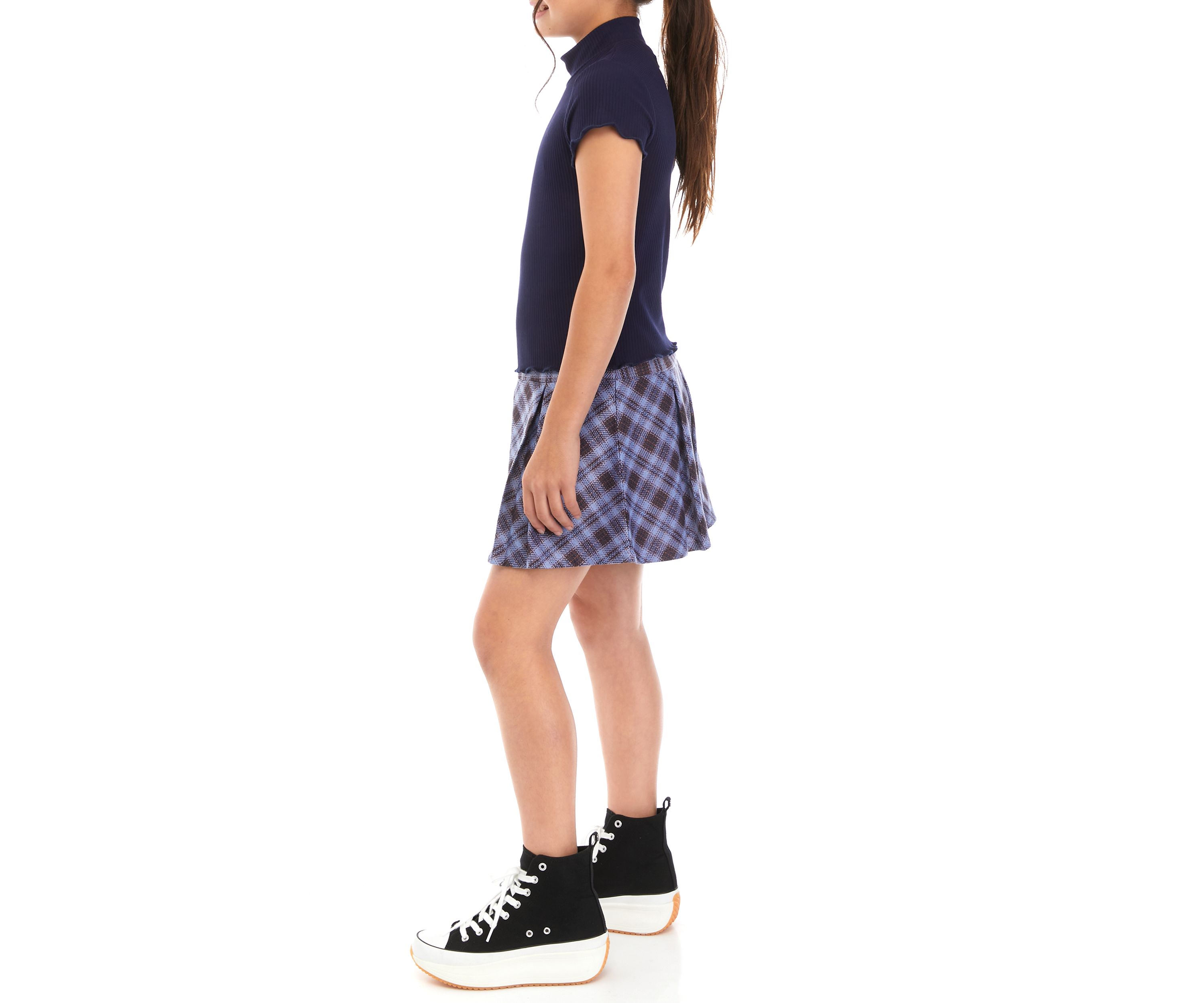 Girls 7-16 Ribbed Mock Neck Top with Pleated Skirt Set