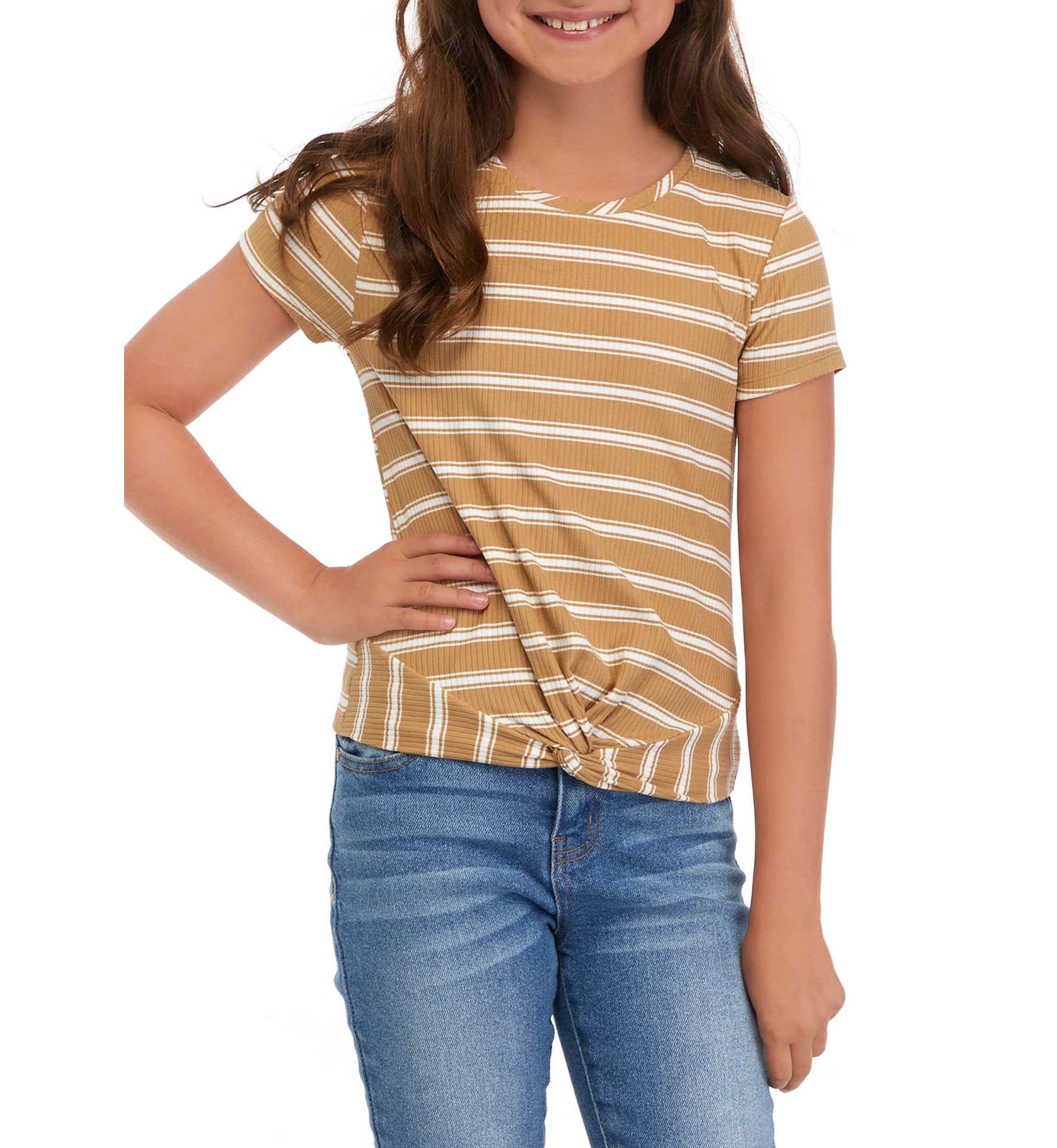 Girls 7-16 Ribbed Twist Front T-Shirt