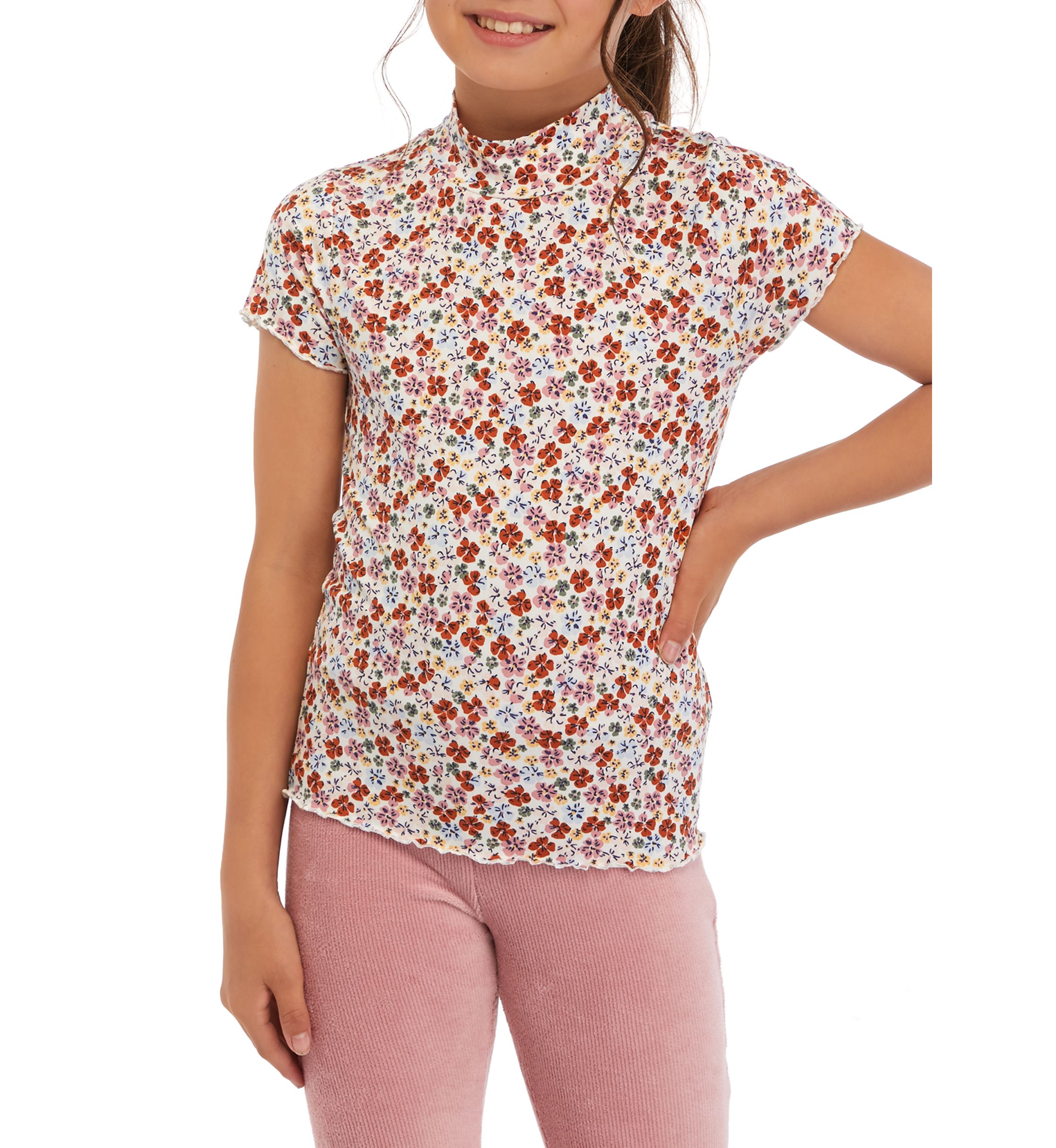Girls 7-16 Printed Mock Neck T-Shirt