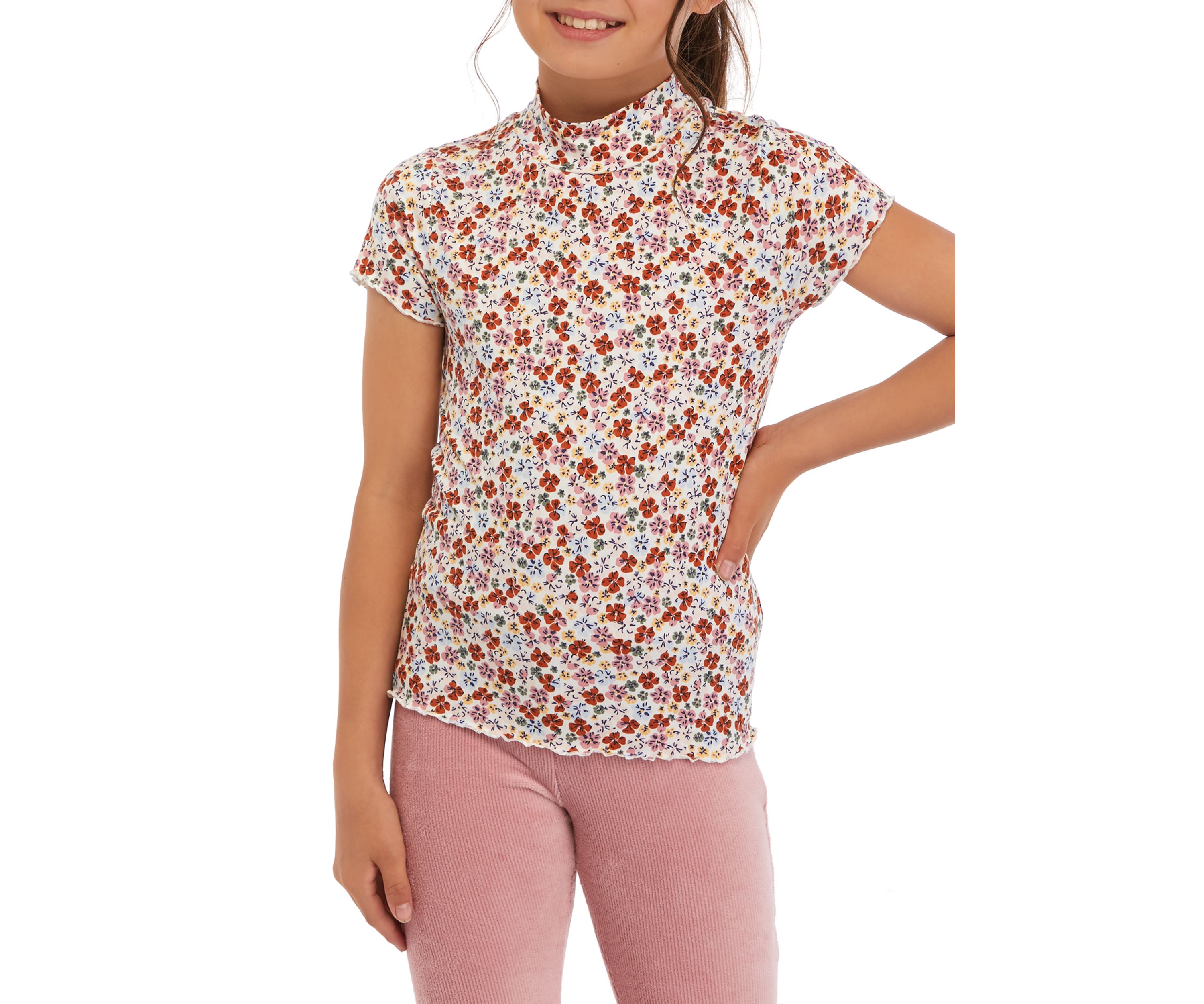 Girls 7-16 Printed Mock Neck T-Shirt