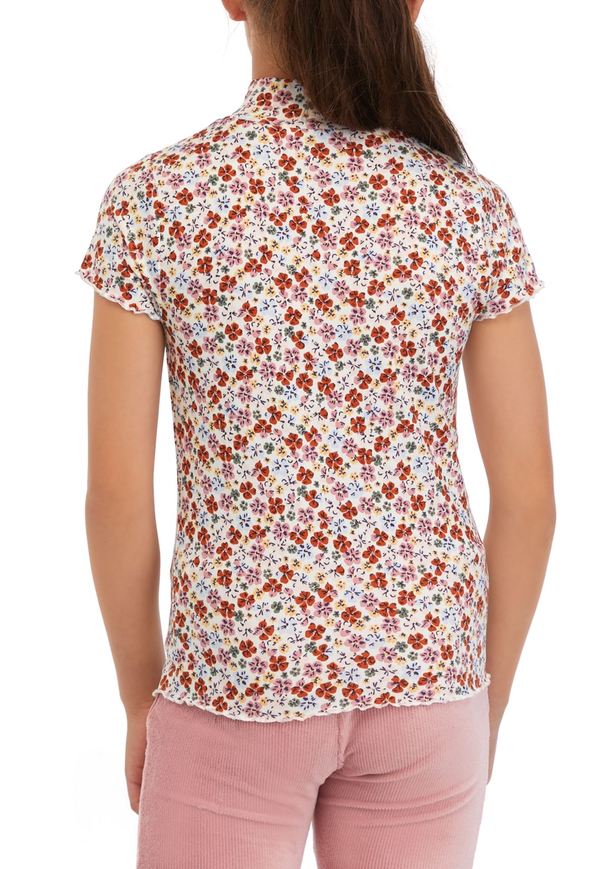 Girls 7-16 Printed Mock Neck T-Shirt
