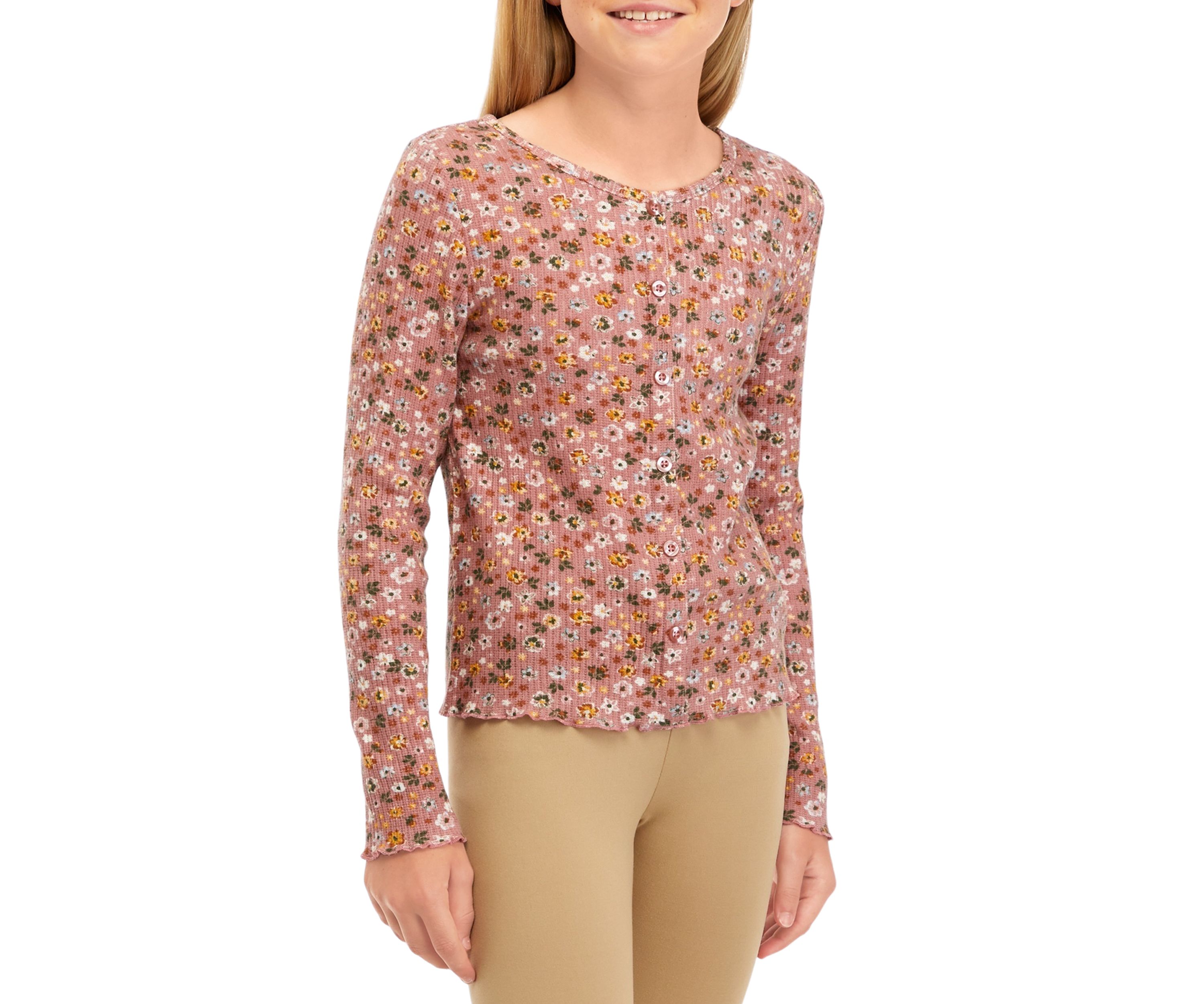 Girls 7-16 Printed Brushed Rib Top 