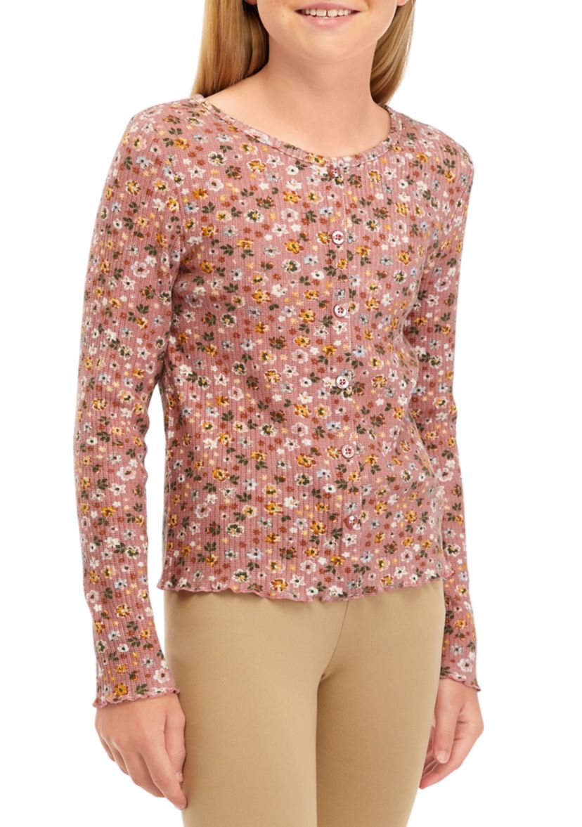 Girls 7-16 Printed Brushed Rib Top 