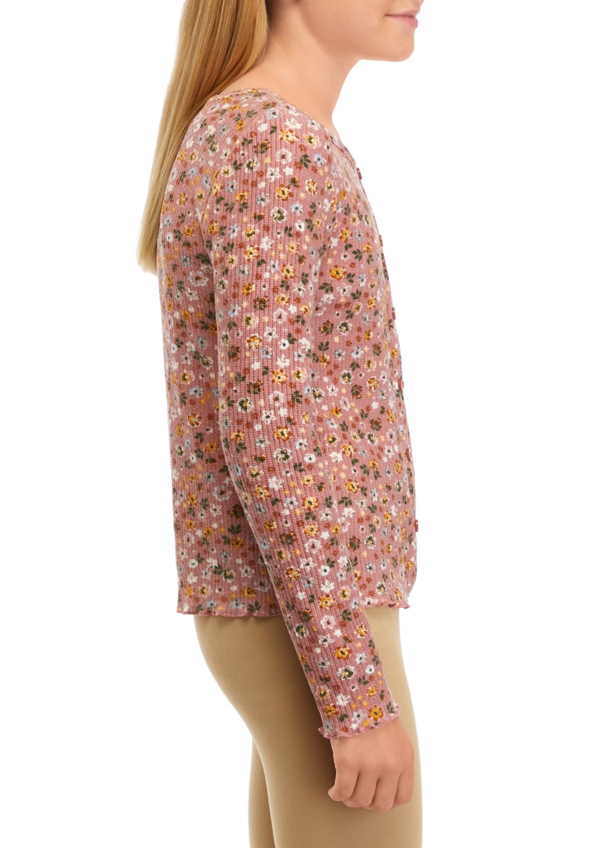 Girls 7-16 Printed Brushed Rib Top 