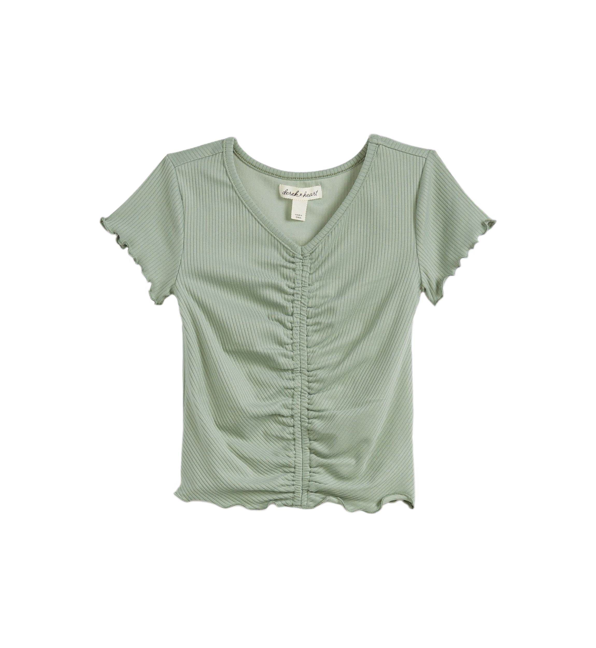 Girls 4-6x Short Sleeve Ribbed Front Seam Top 