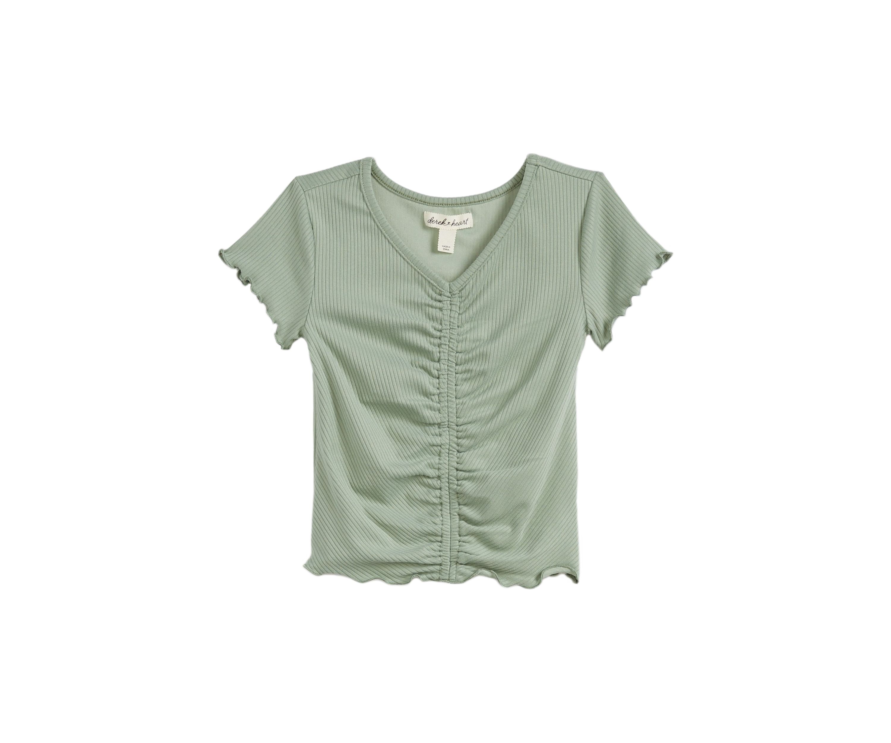Girls 4-6x Short Sleeve Ribbed Front Seam Top 