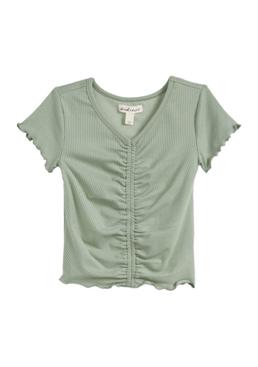 Girls 4-6x Short Sleeve Ribbed Front Seam Top 