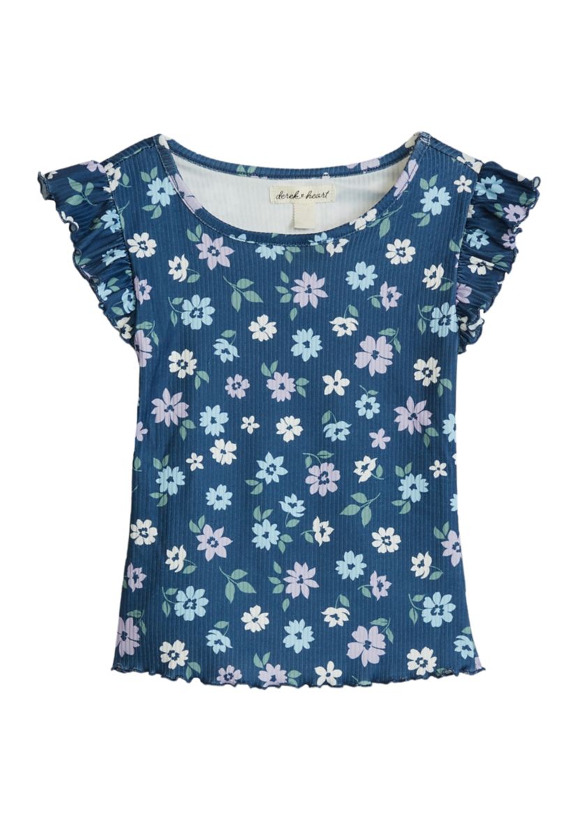 Girls 4-6x Flutter Sleeve Patchwork Print Shirt 