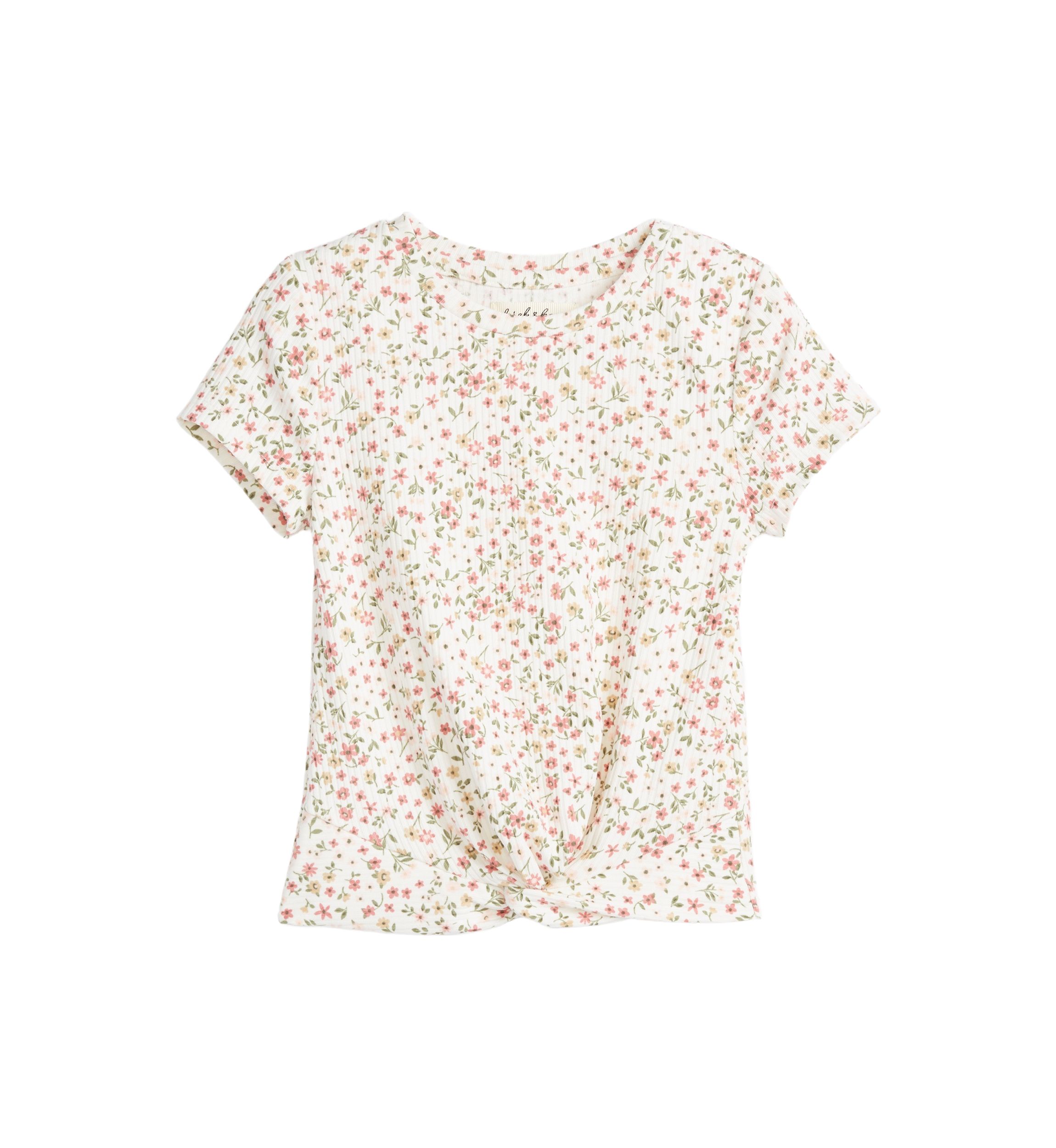 Girls 4-6x Short Sleeve Ribbed Twist Front T-Shirt