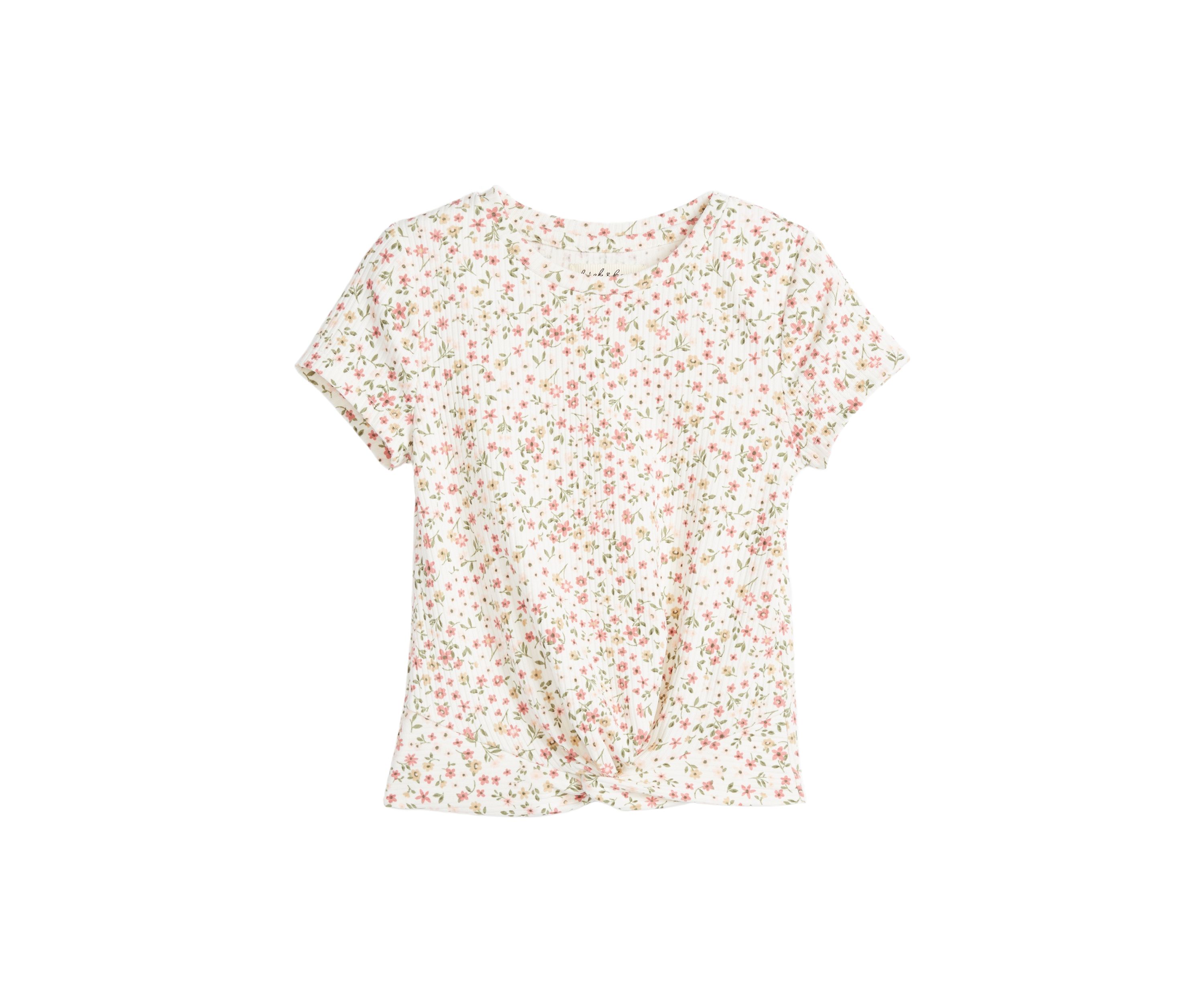 Girls 4-6x Short Sleeve Ribbed Twist Front T-Shirt
