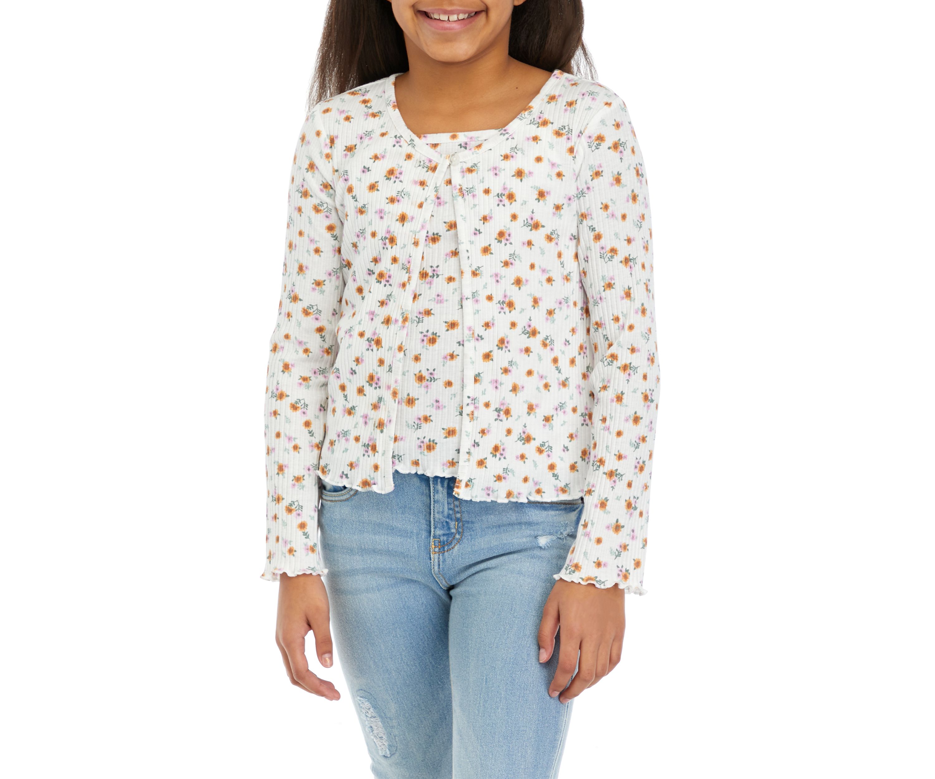 Girls 7-16 Ribbed Cardigan Cami Set 