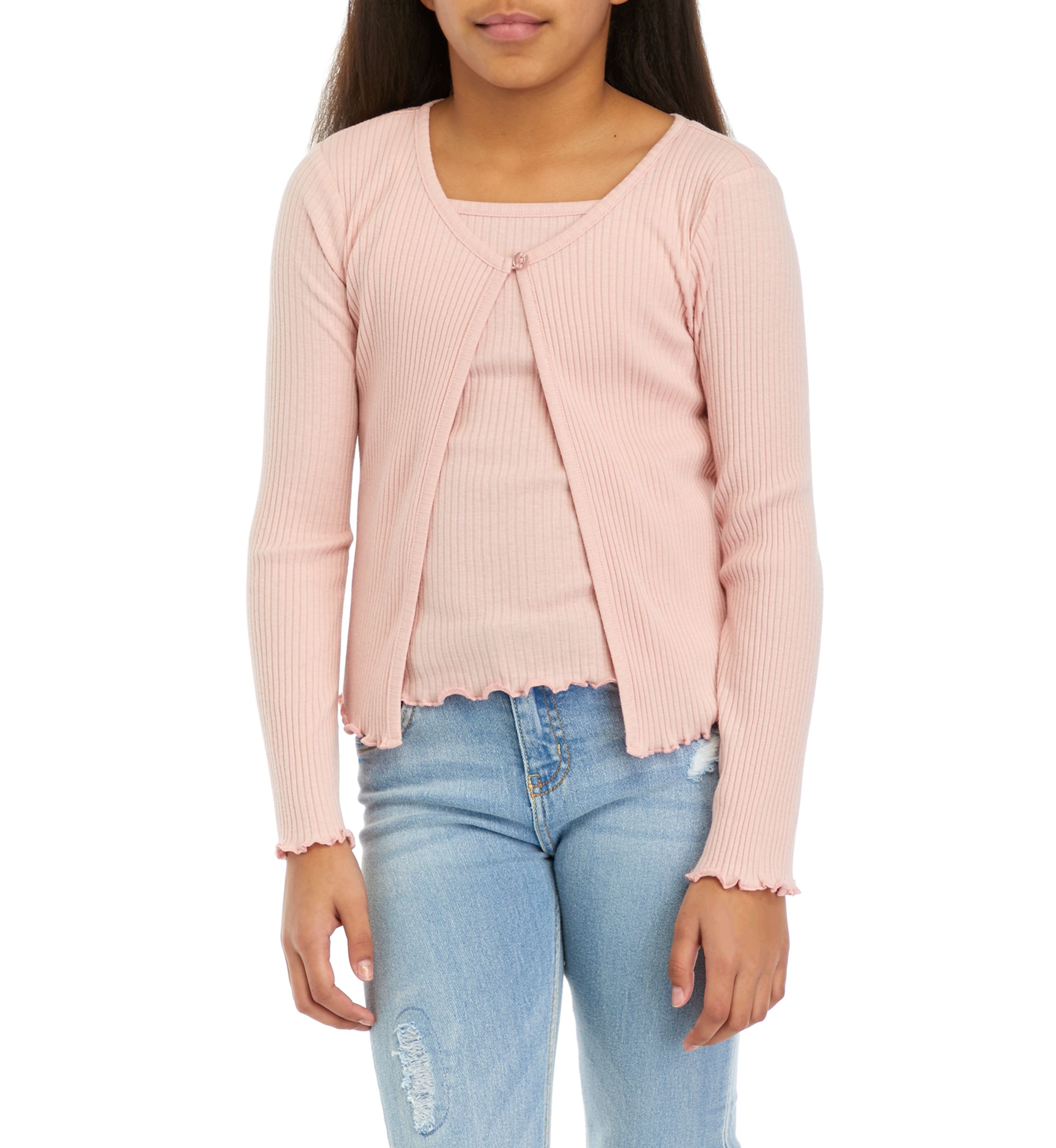 Girls 7-16 Ribbed Cardigan Cami Set
