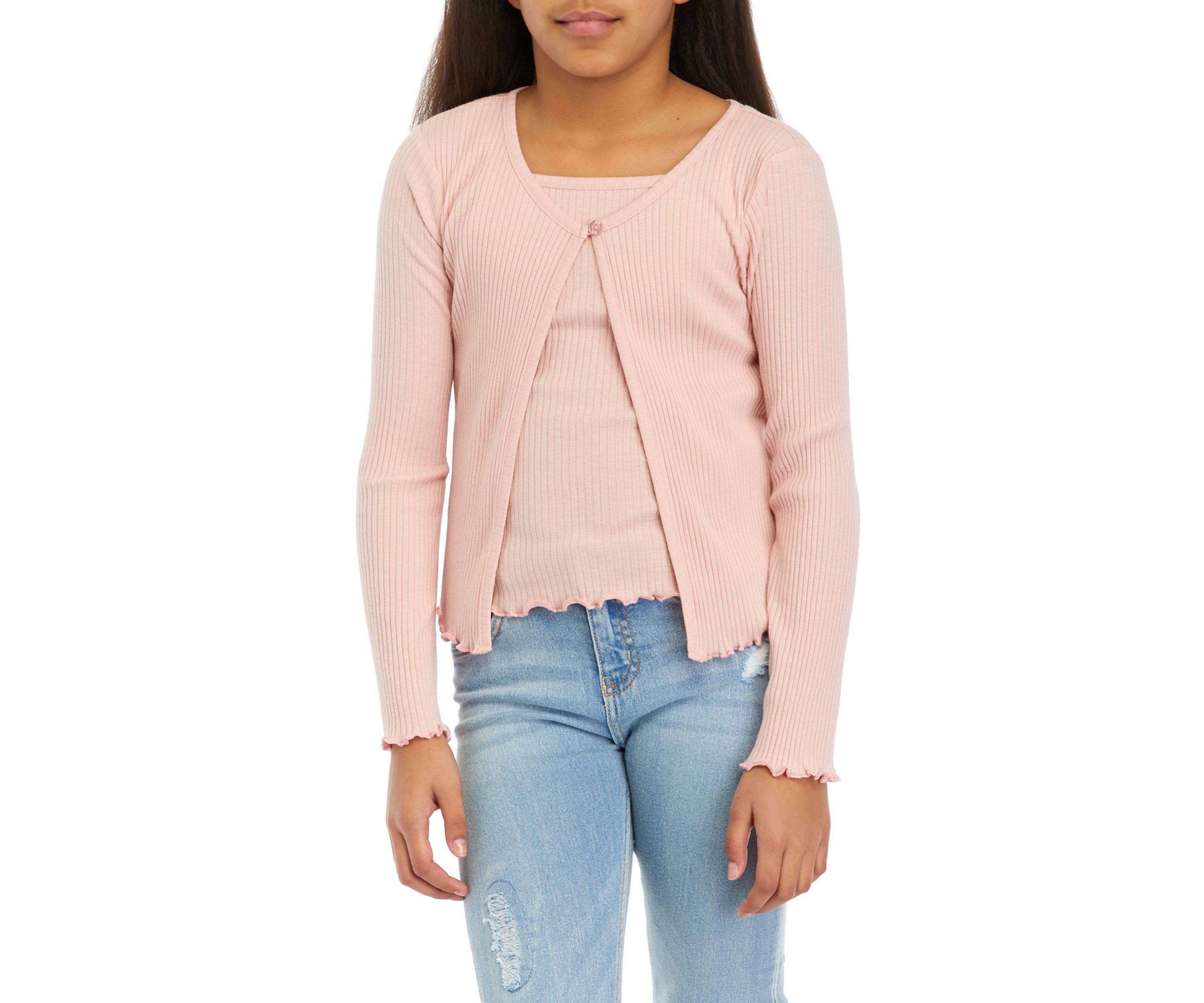 Girls 7-16 Ribbed Cardigan Cami Set