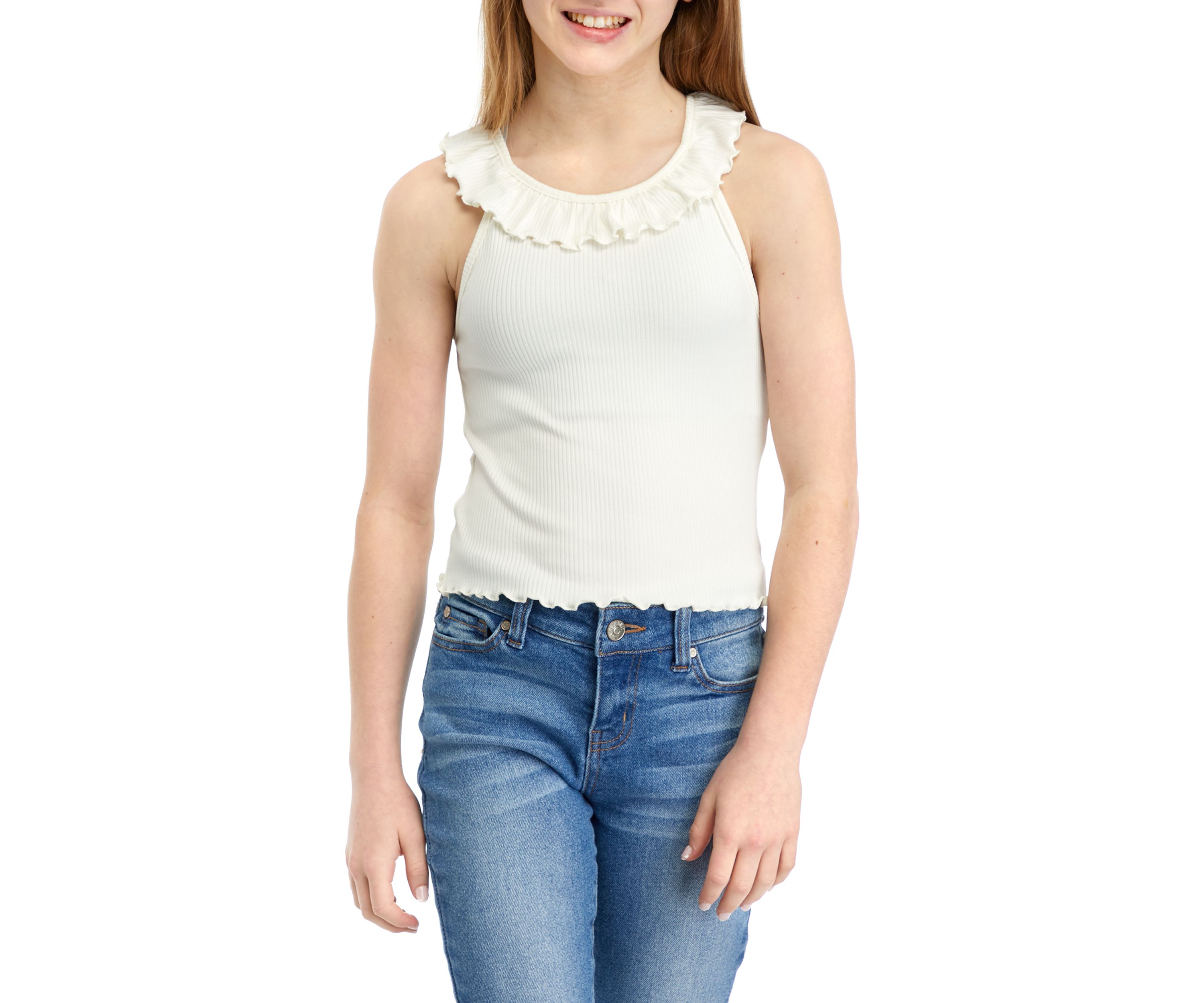 Girls 7-16 Ribbed Top with Ruffle Bib