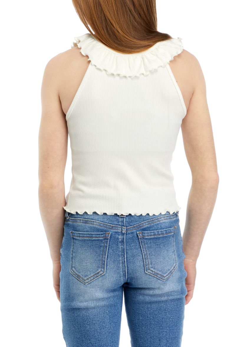 Girls 7-16 Ribbed Top with Ruffle Bib