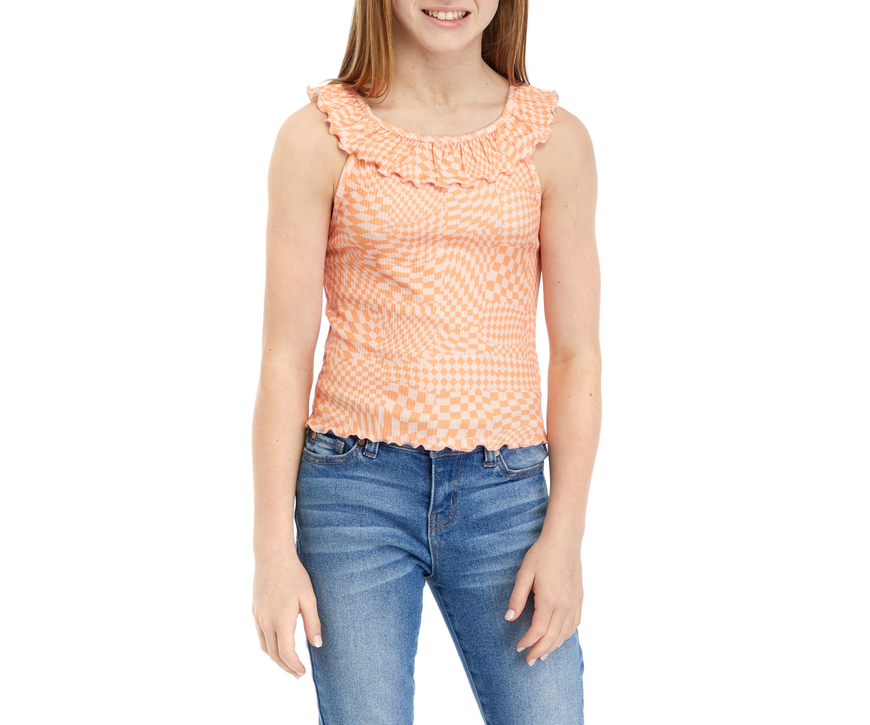 Girls 7-16 Ribbed Top with Ruffles