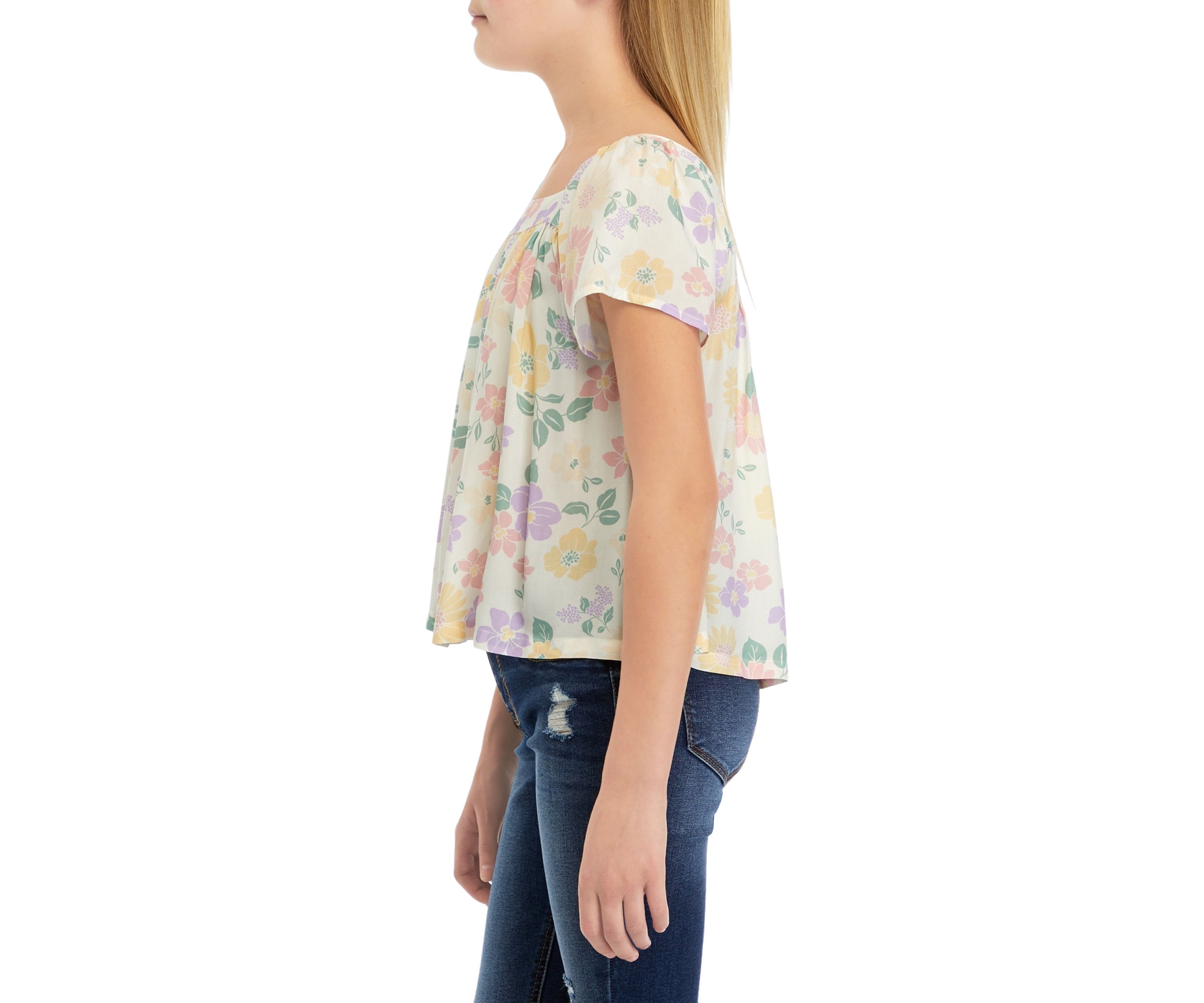 Girls 7-16 Short Sleeve Square Neck Woven Top