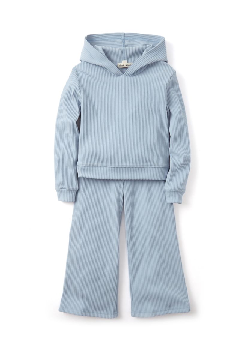 Girls 4-6x Ribbed Knit Knit Hooded Top and Pants Set