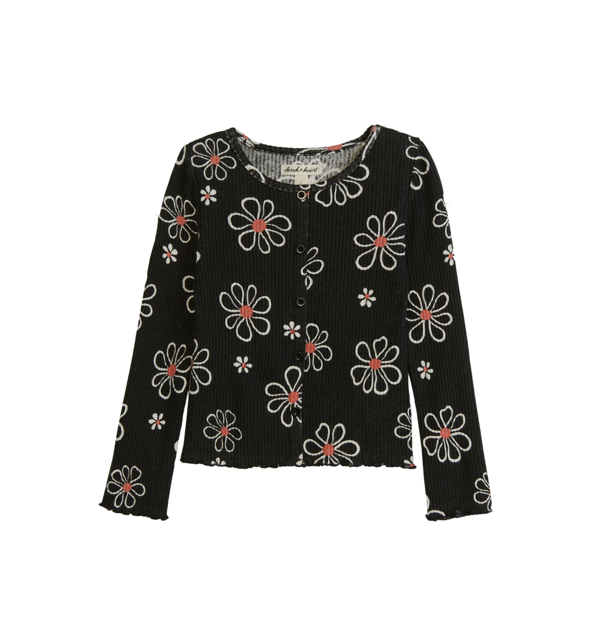 Girls 4-6x Button Front Brushed Ribbed Knit Top
