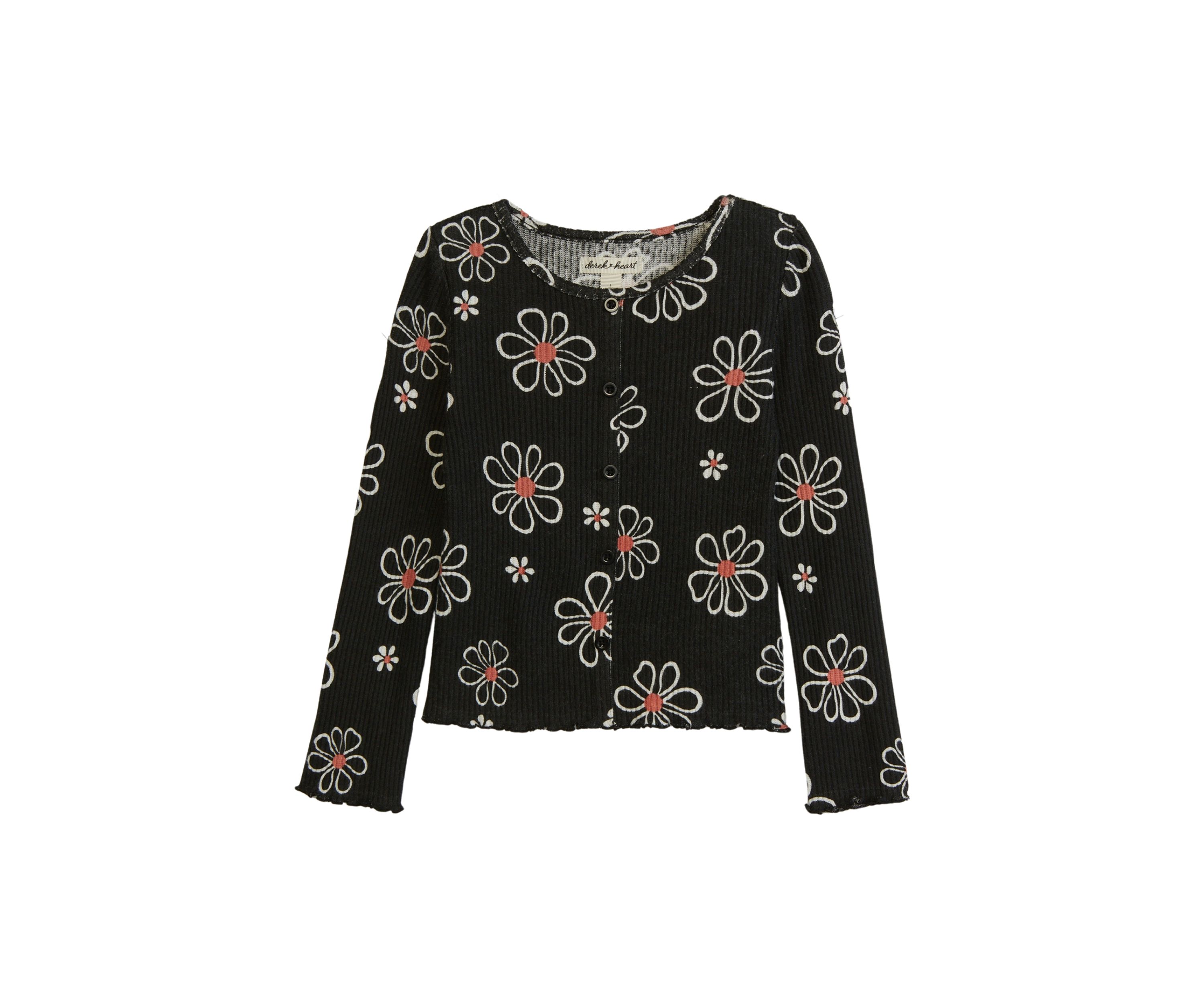 Girls 4-6x Button Front Brushed Ribbed Knit Top