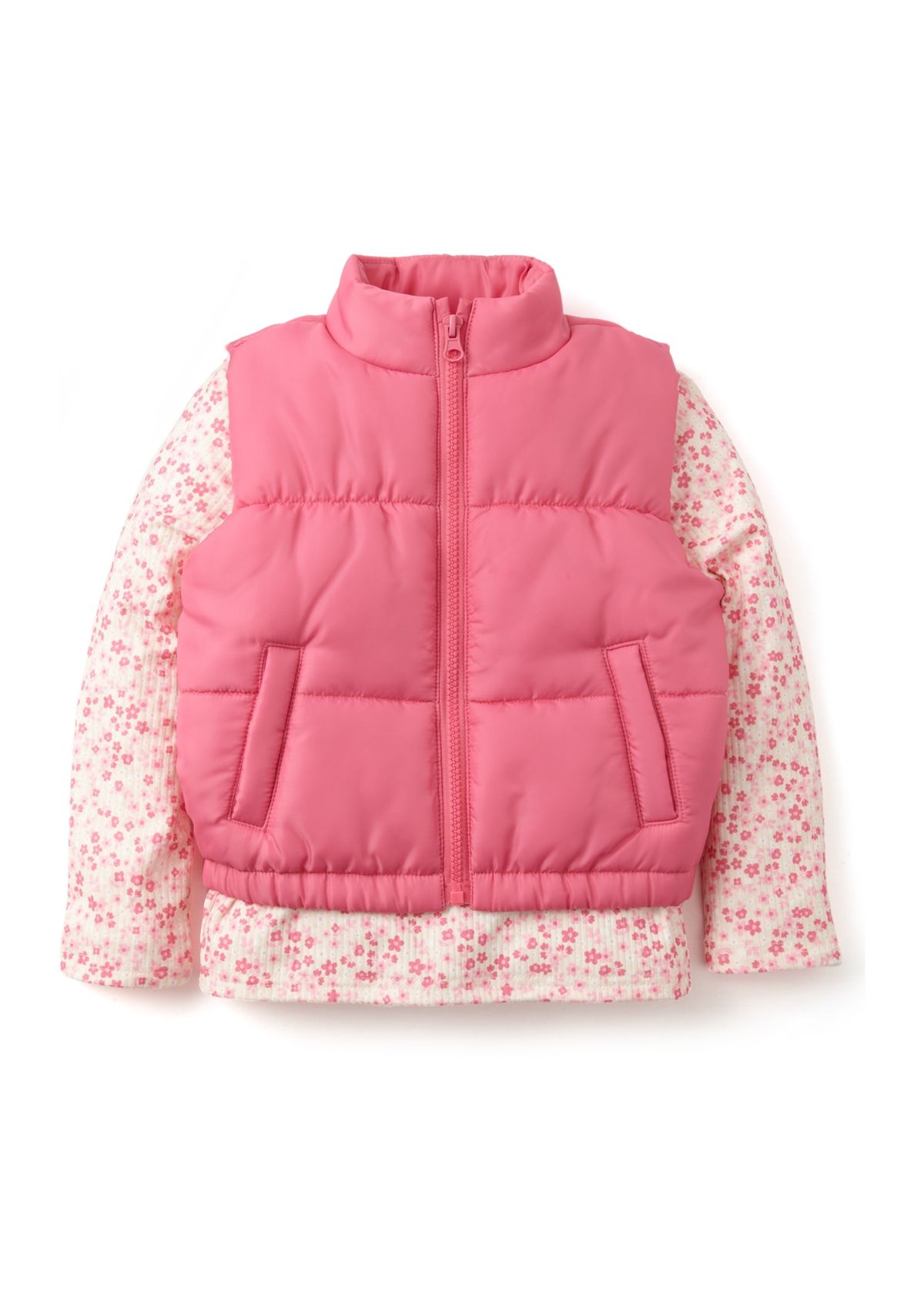 Girls 4-6x Solid Vest with Long Sleeve Printed Top