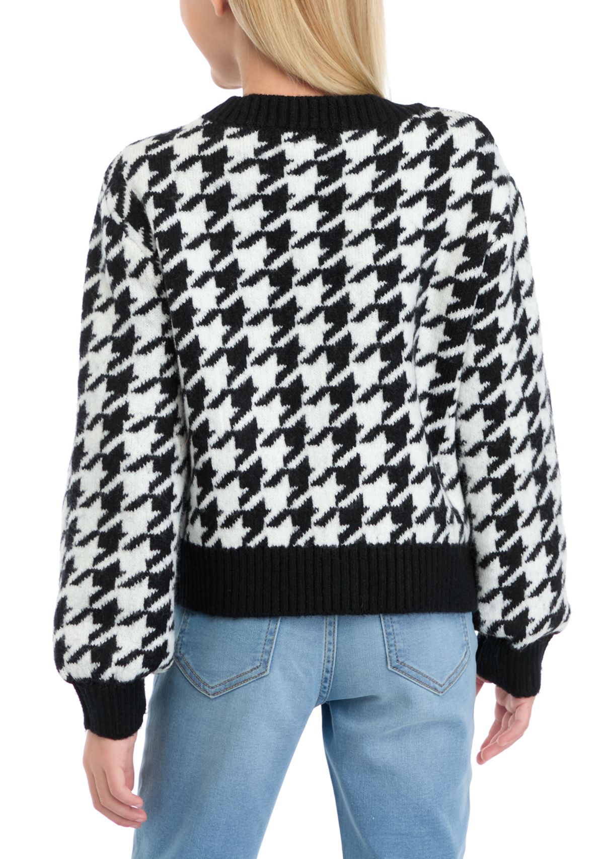 Girls 7-16 Houndstooth Knit Cardigan