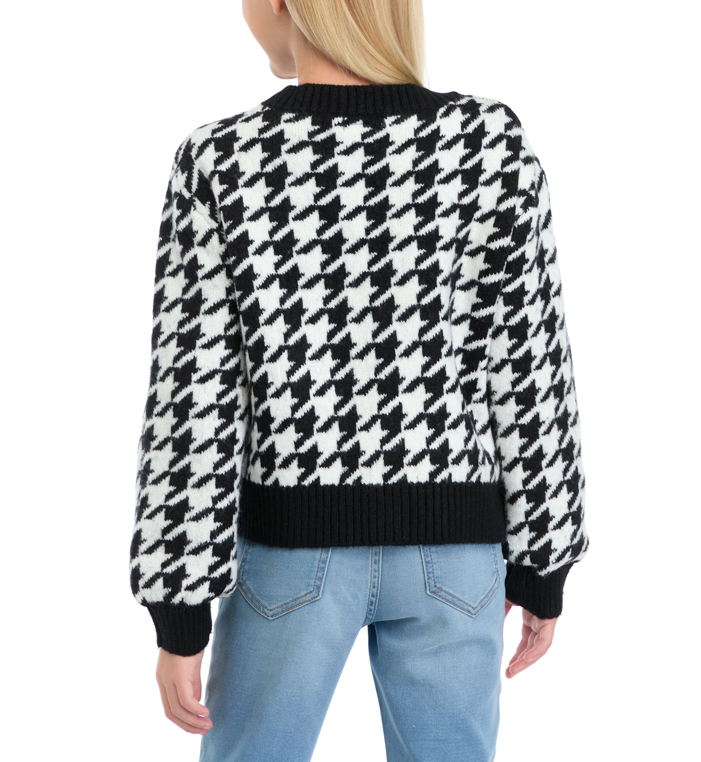 Girls 7-16 Houndstooth Knit Cardigan