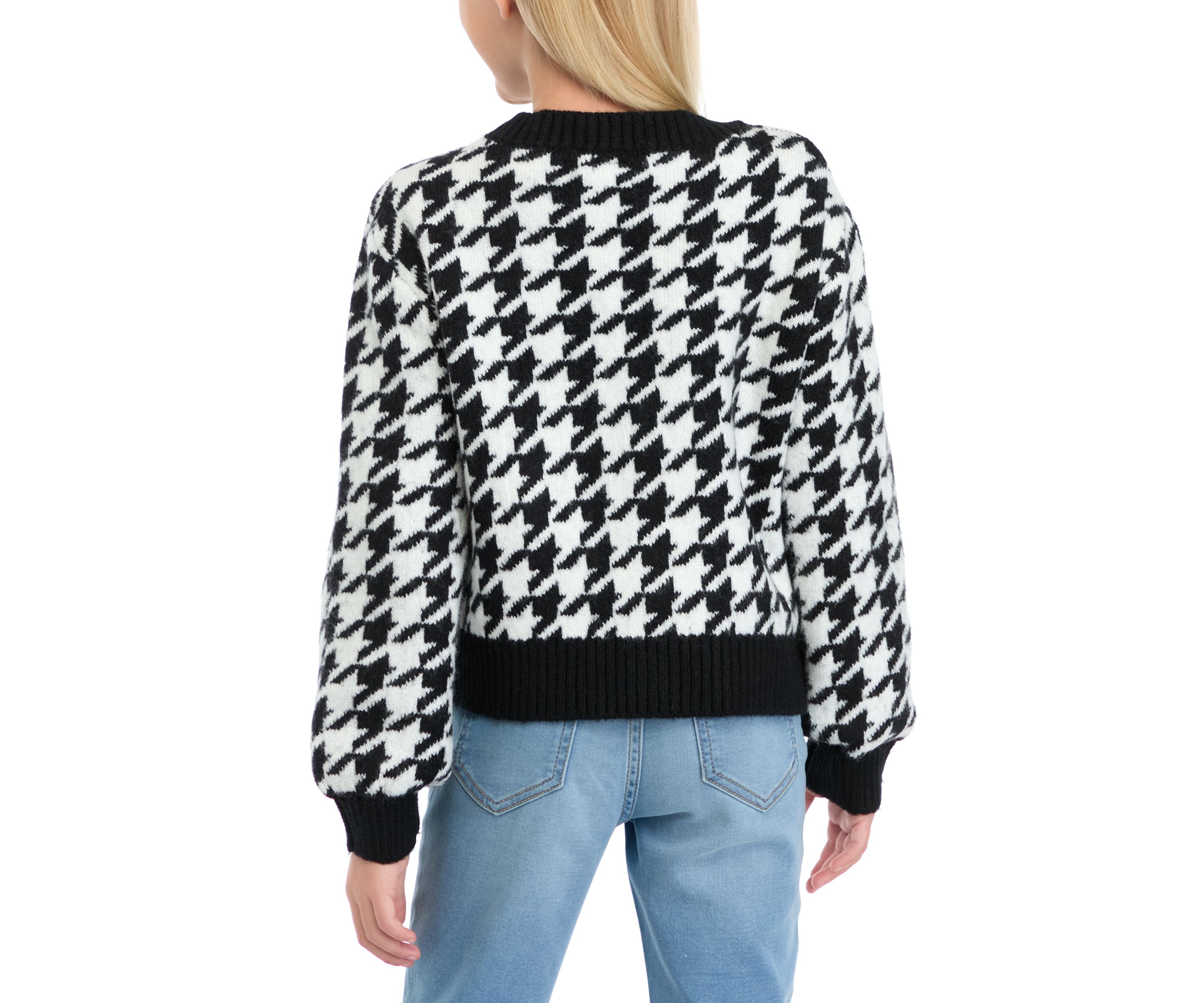 Girls 7-16 Houndstooth Knit Cardigan